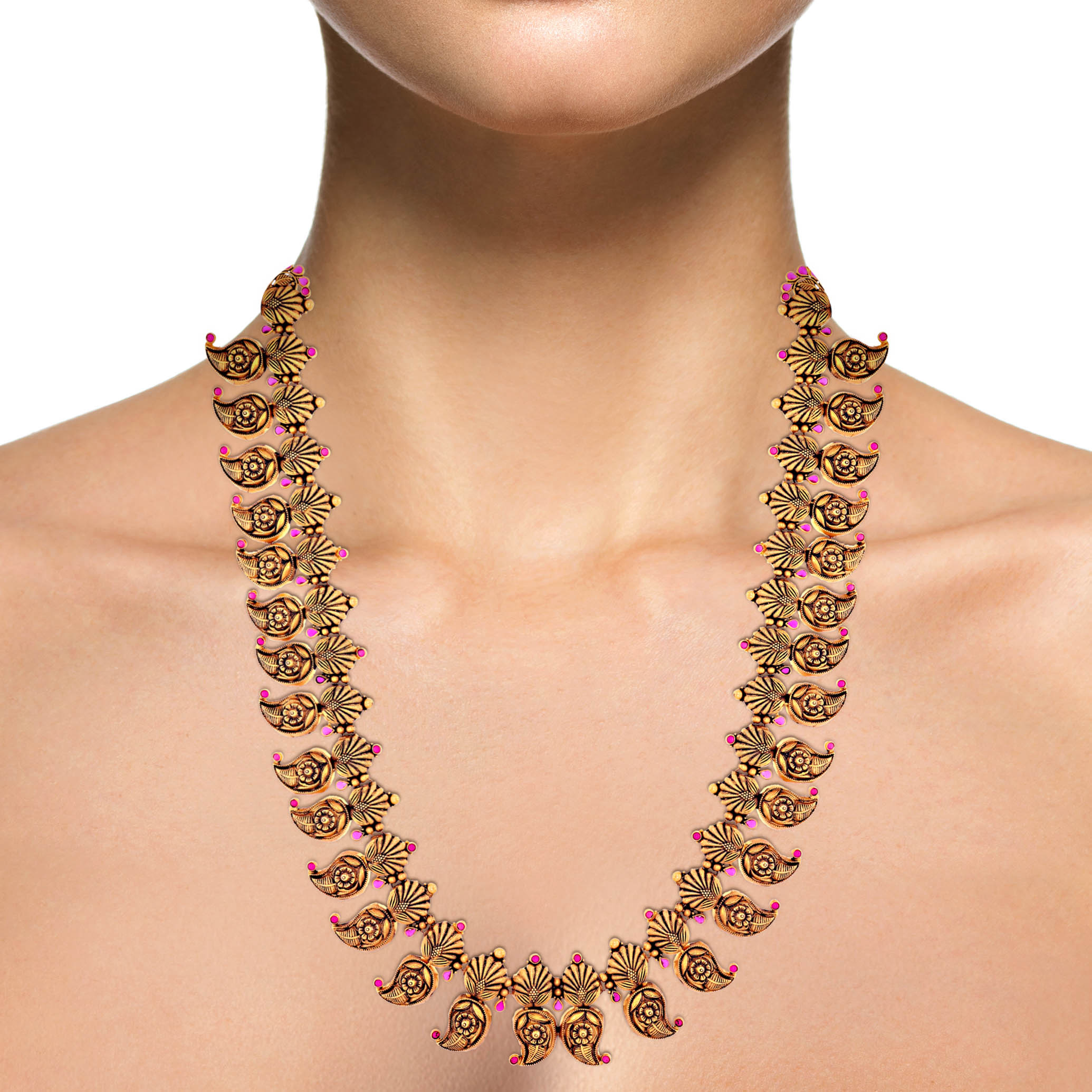 Paisley Whisper Antique Gold Long Necklace - Senco Gold and Diamonds