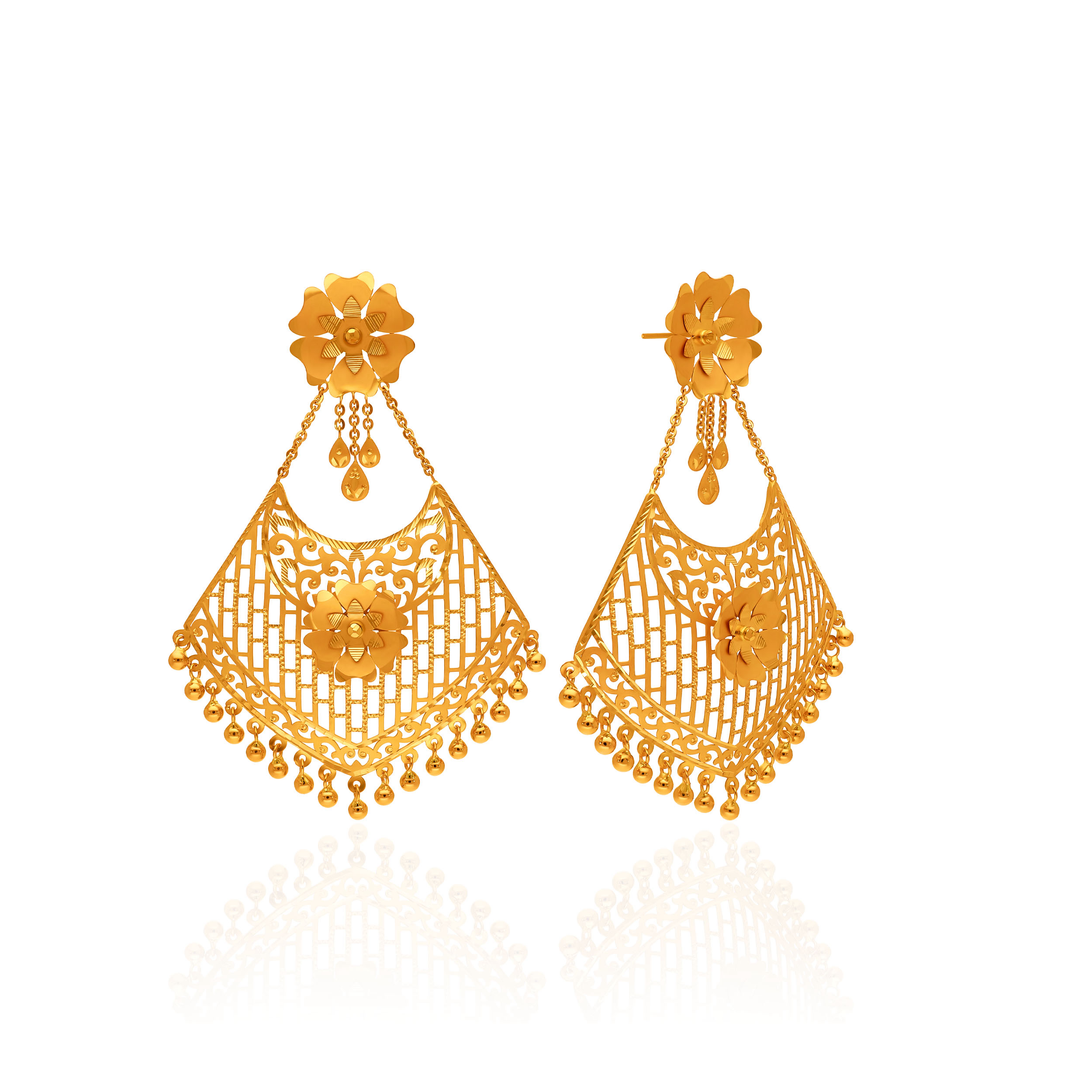 Opulent Motif Gold Chand Bali Earrings - Senco Gold and Diamonds