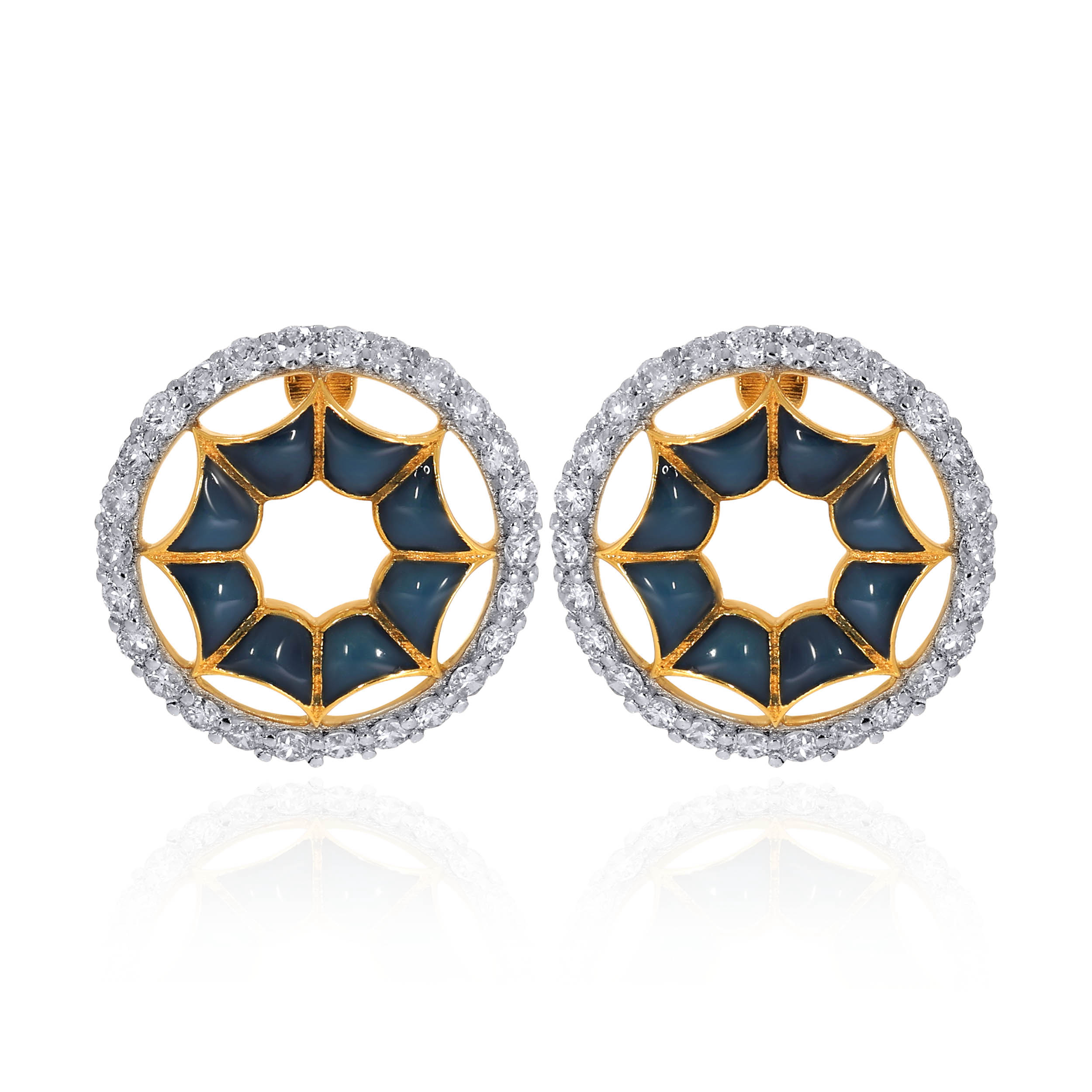 Midnight Enamel Circled Diamond Studs - Senco Gold and Diamonds