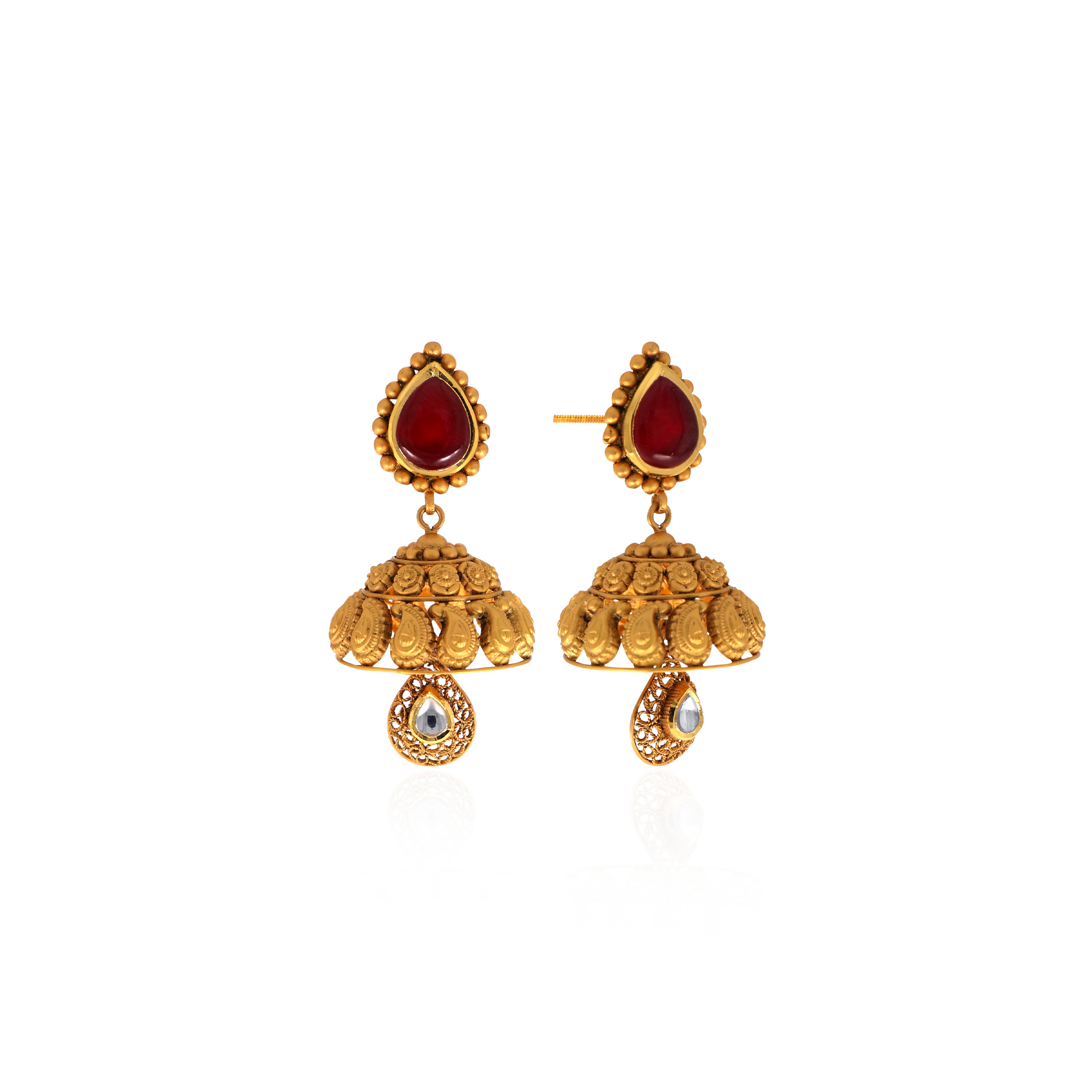 Ethnic Bliss Antique Gold Kundan Jhumka Earrings - Senco Gold and Diamonds