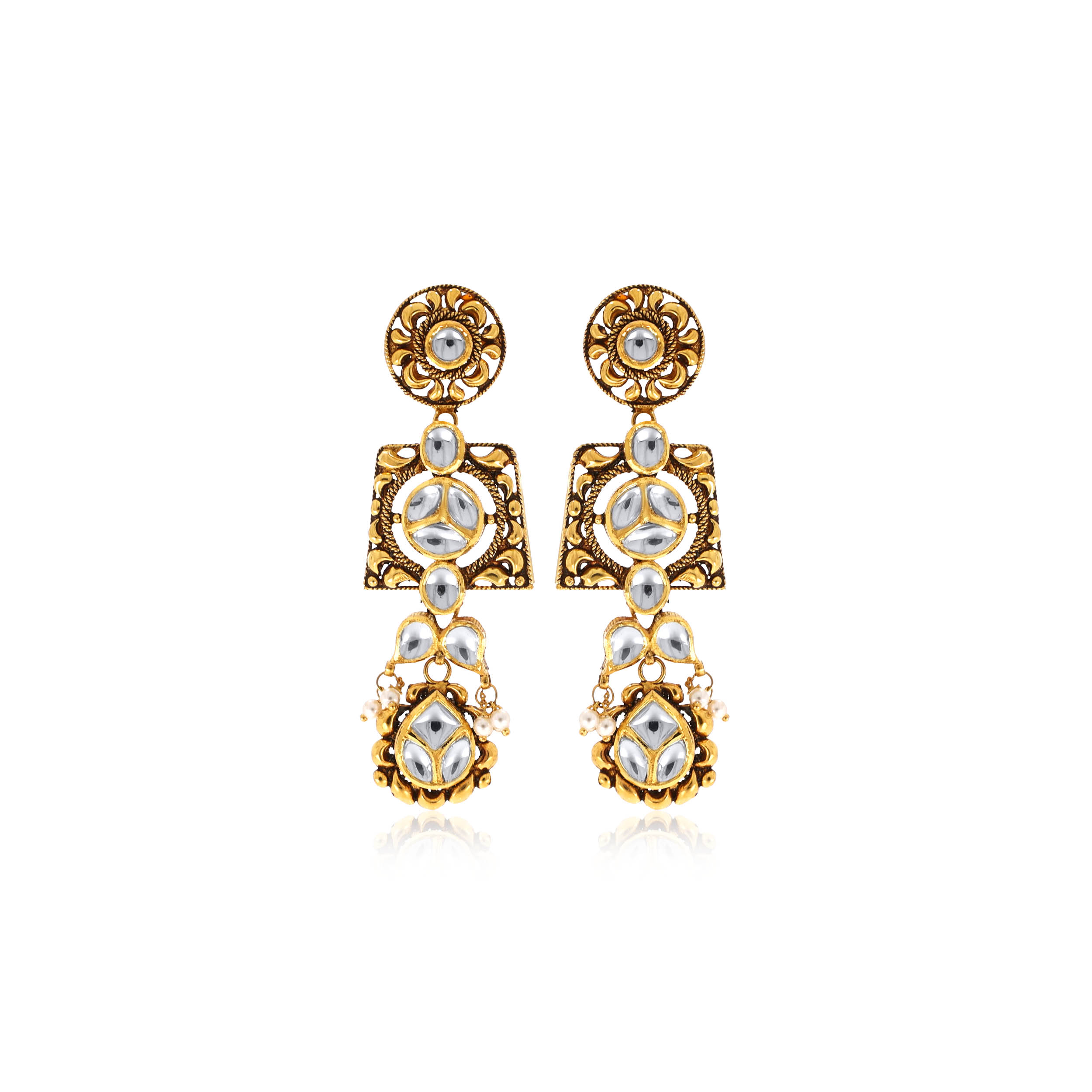Conventional Art Antique Gold Kundan Danglers - Senco Gold and Diamonds