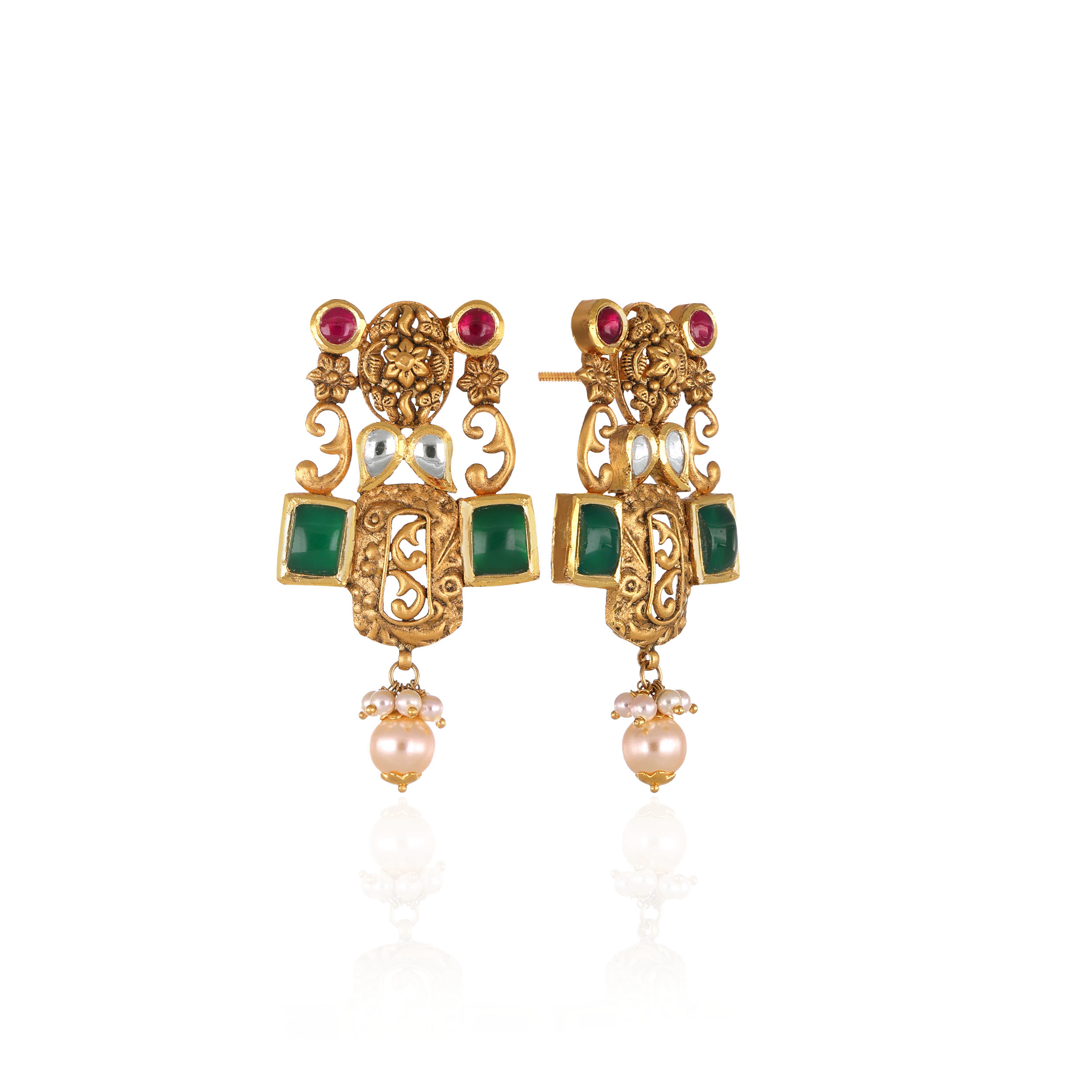 Vintage Kundan Drop Earrings - Senco Gold and Diamonds