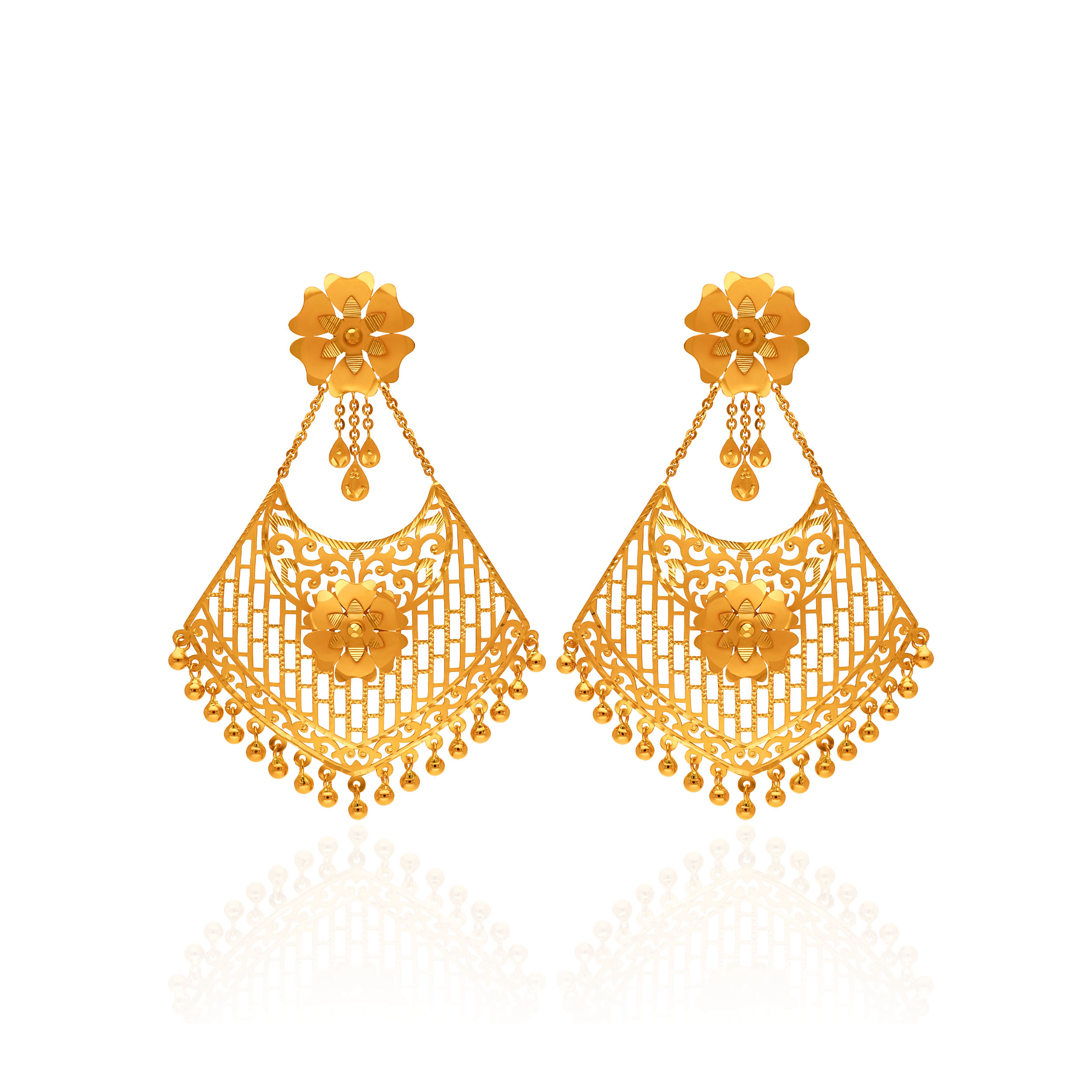 Opulent Motif Gold Chand Bali Earrings - Senco Gold and Diamonds