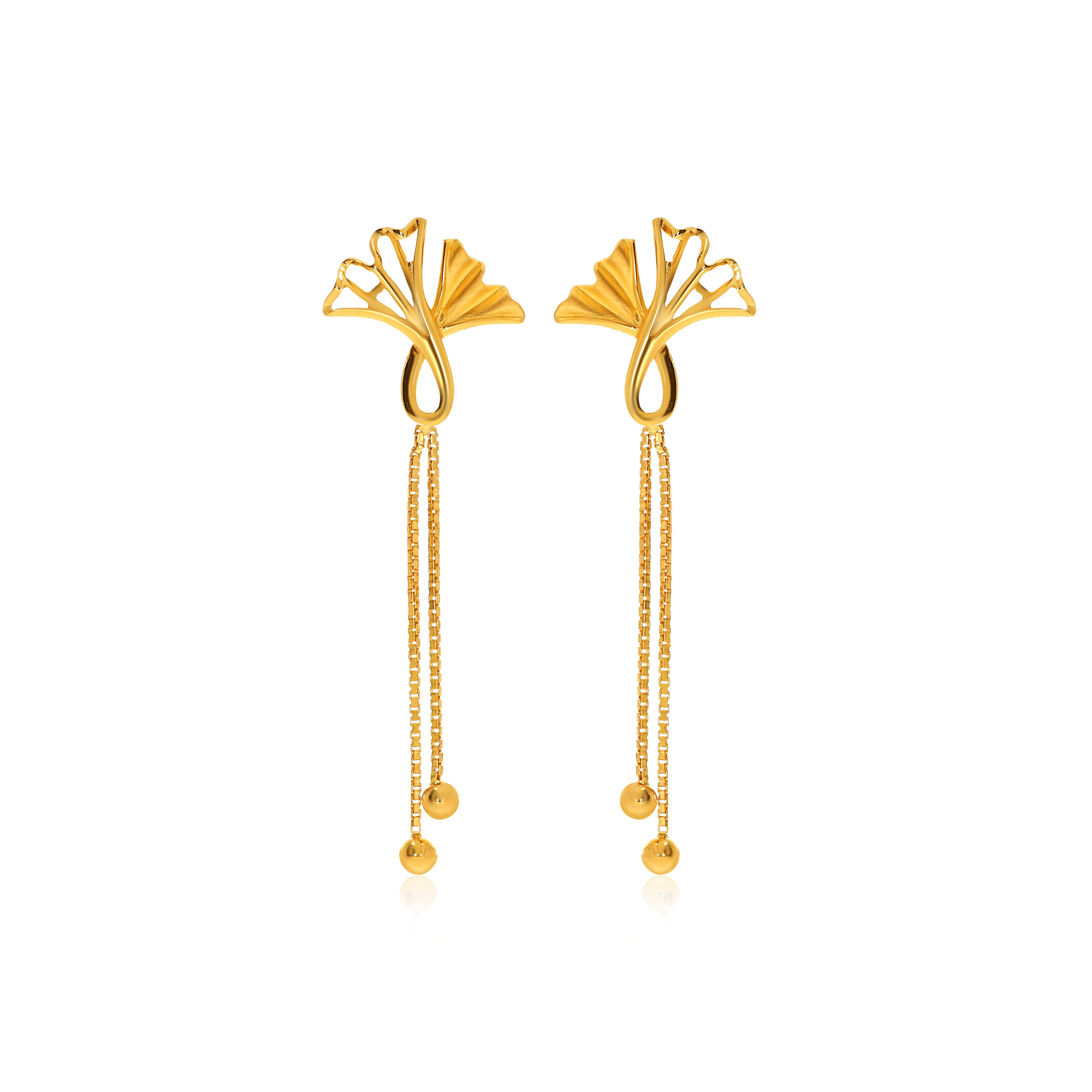 Overlapped Ginkgo Gold Drop Earrings - Senco Gold and Diamonds