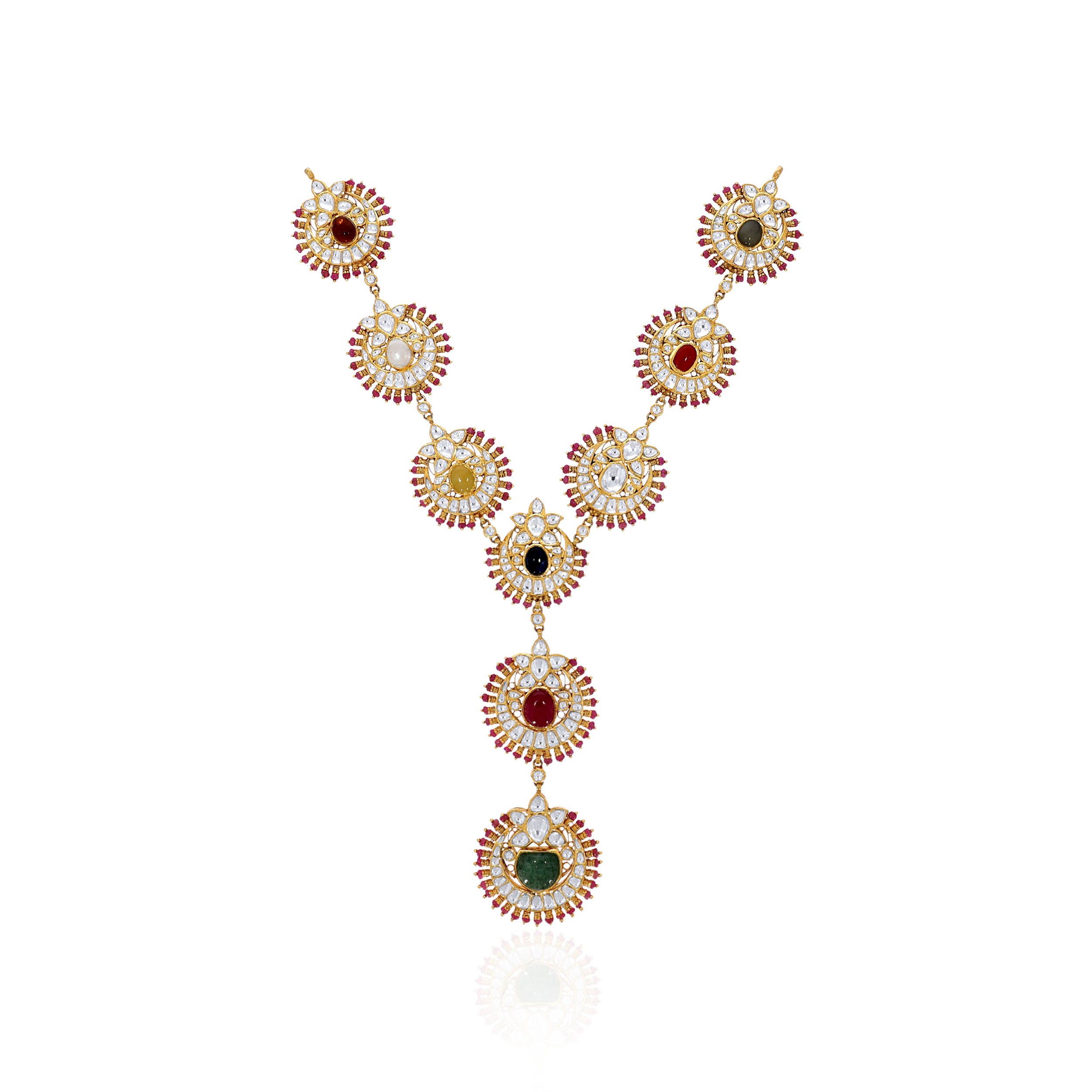 18K Yellow Gold Kundan Necklace-GN-D000782222 - Senco Gold and Diamonds