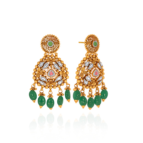Floral Serenade Kundan Gold Earrings - Senco Gold and Diamonds