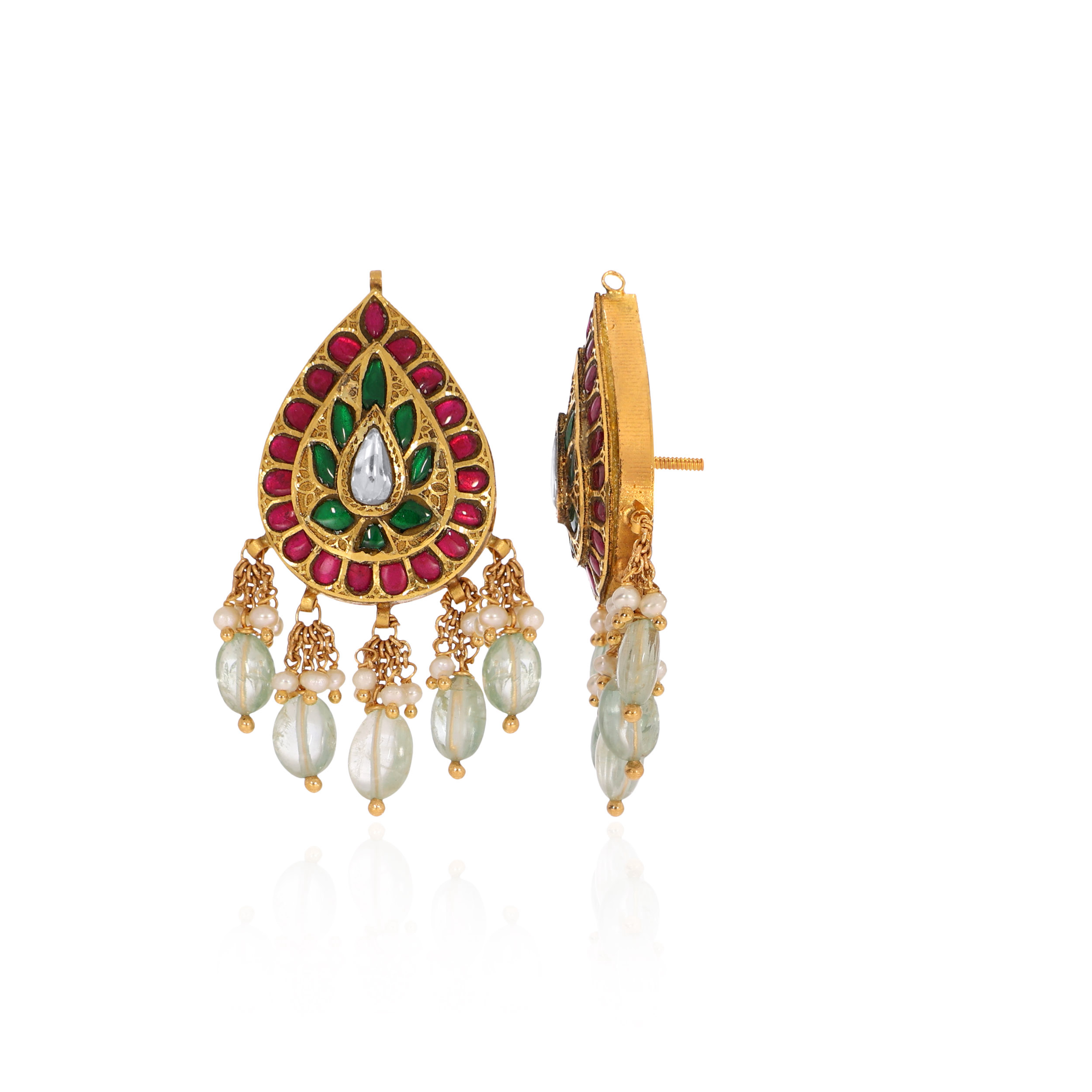22K Yellow Gold Kundan Drop Earrings-GPGN-D000788482 - Senco Gold and Diamonds
