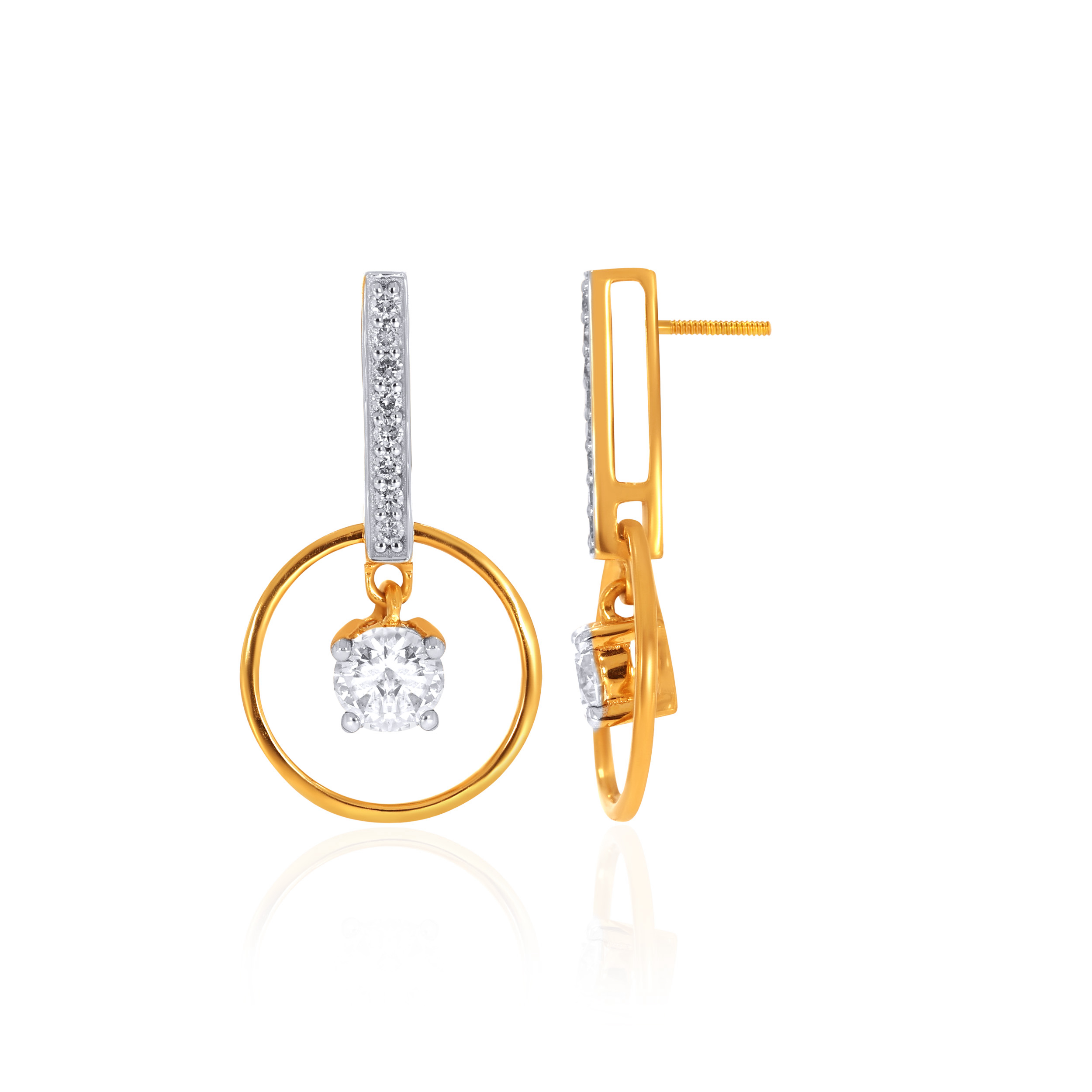 18K Yellow Gold Diamond Drop Earrings-DT-D000773765 - Senco Gold and Diamonds