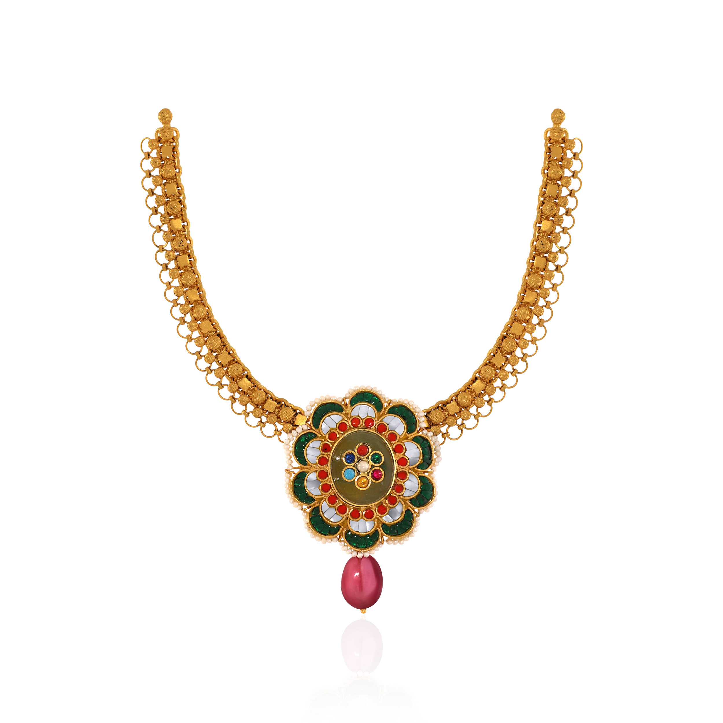 22K Yellow Gold Kundan Necklace-GN-D000788425 - Senco Gold and Diamonds