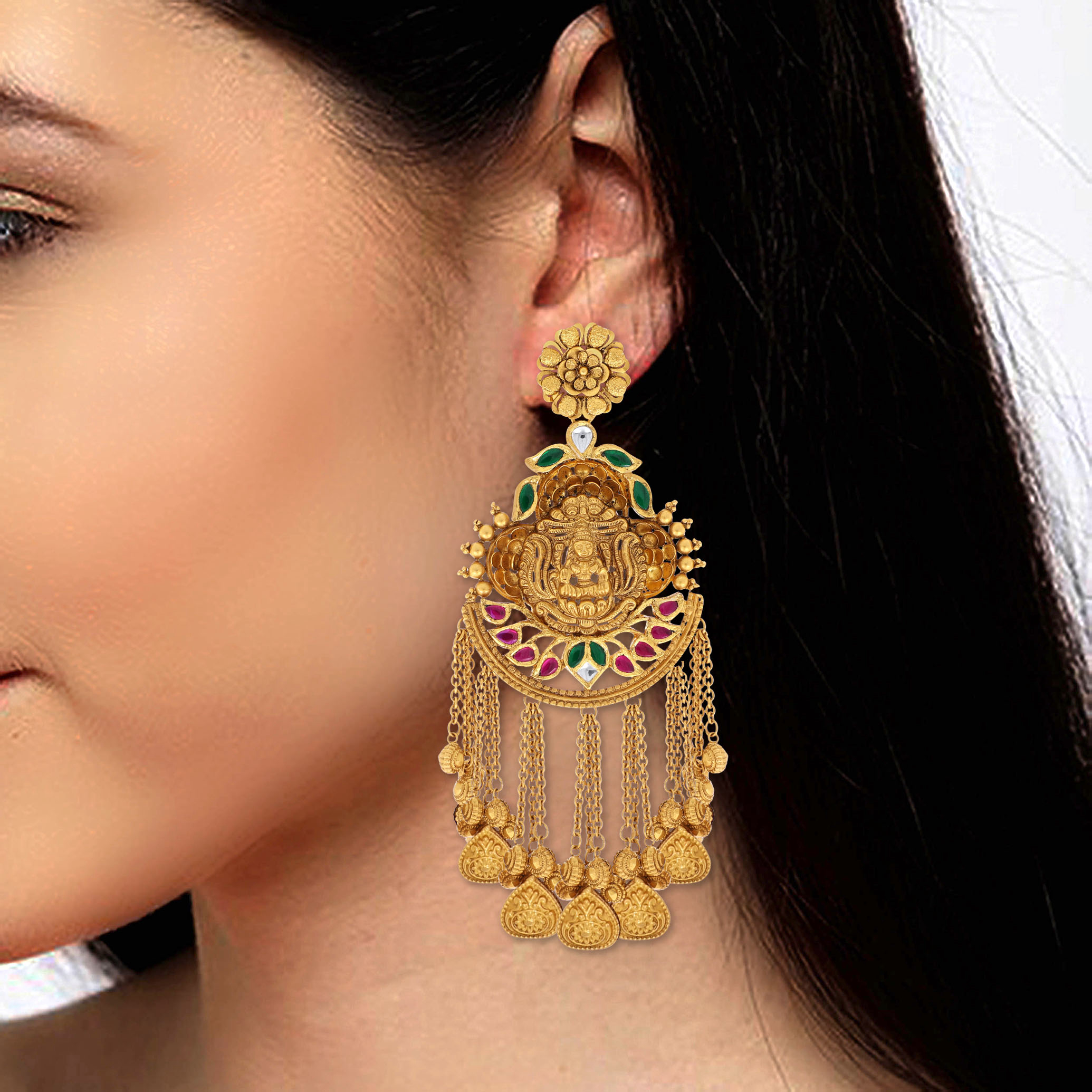 Divine Antique Gold Kundan Danglers - Senco Gold and Diamonds