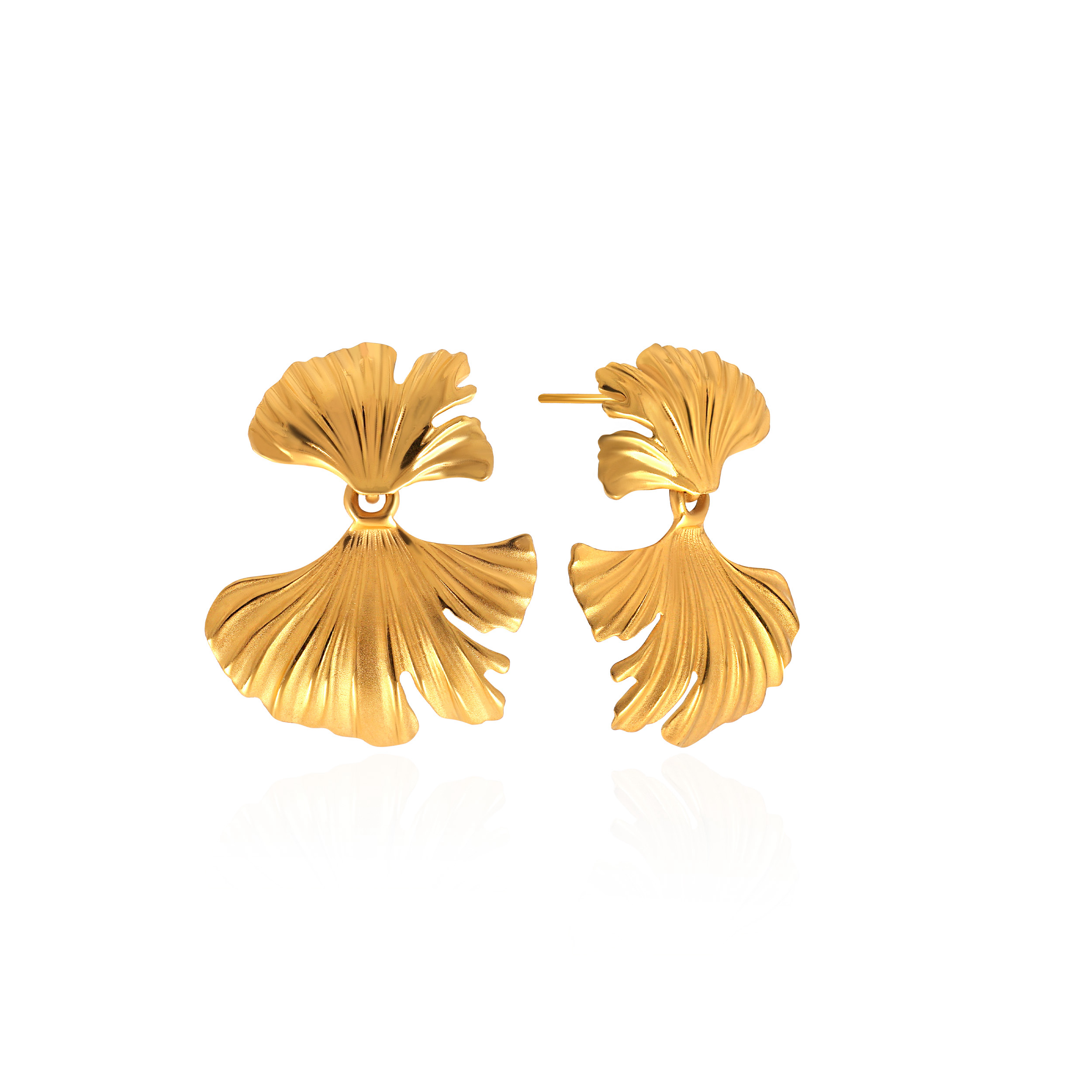 Dual Pleats Gold Studs - Senco Gold and Diamonds