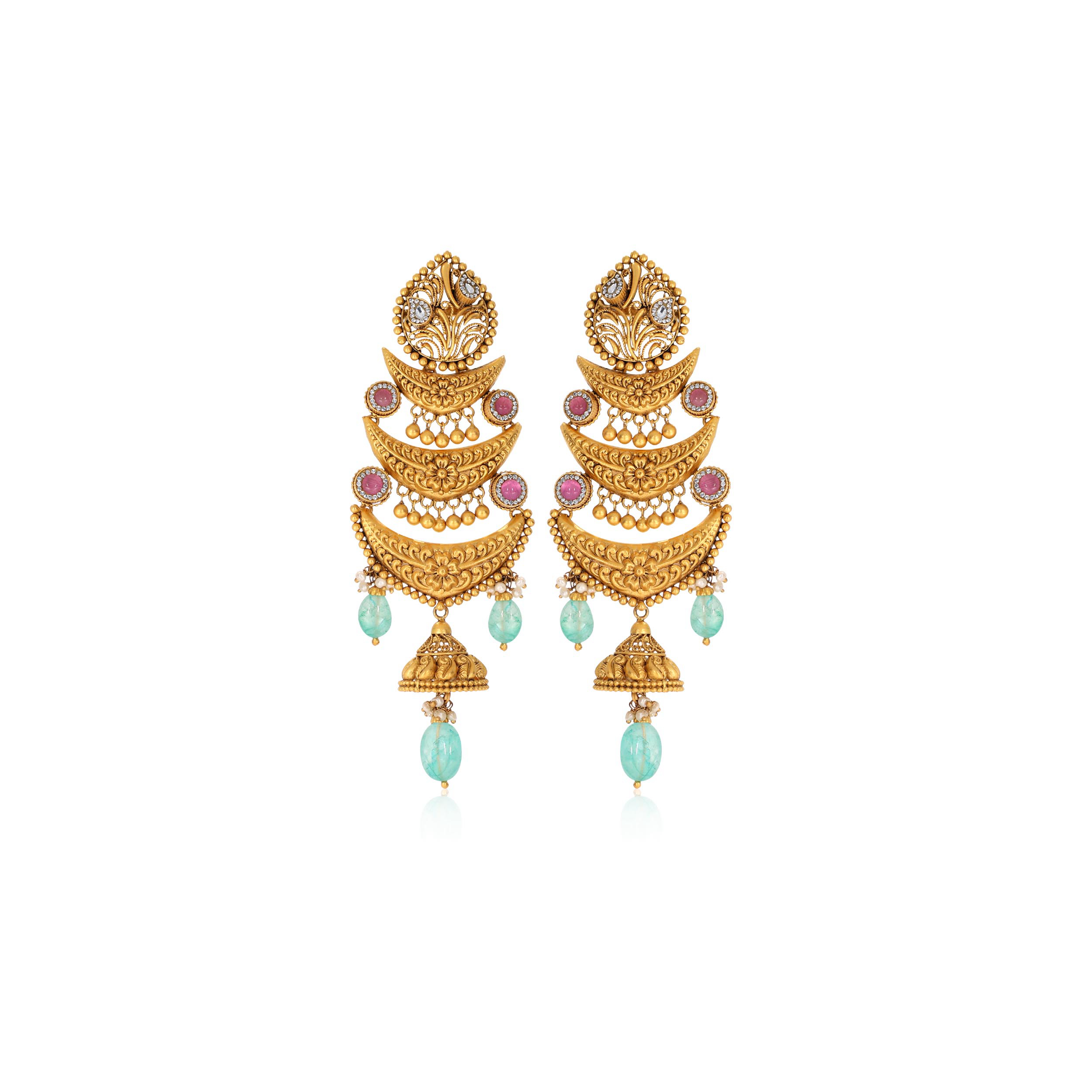 Majestic Trio Kundan Gold Danglers - Senco Gold and Diamonds