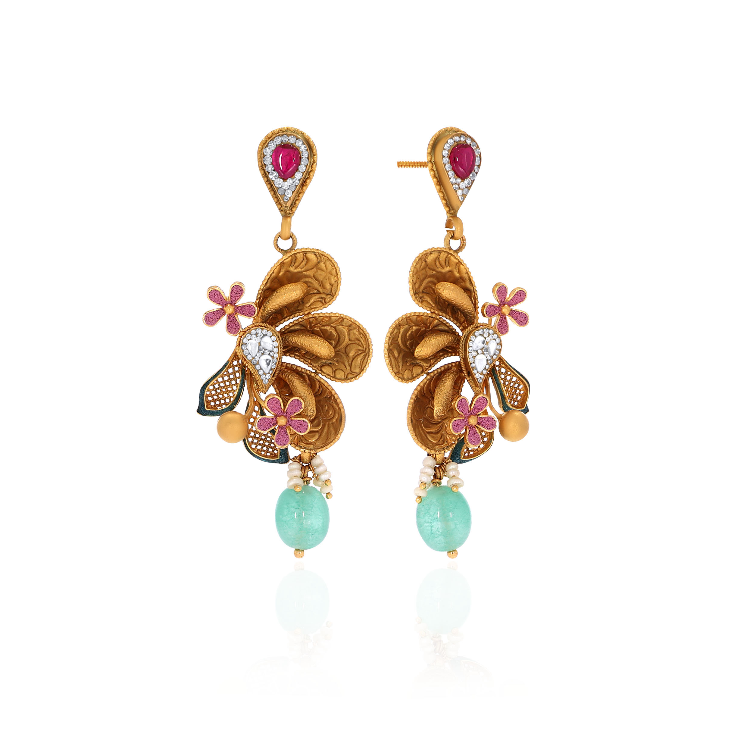 22K Yellow Gold Kundan Drop Earrings-GPNGP-D000765135 - Senco Gold and Diamonds