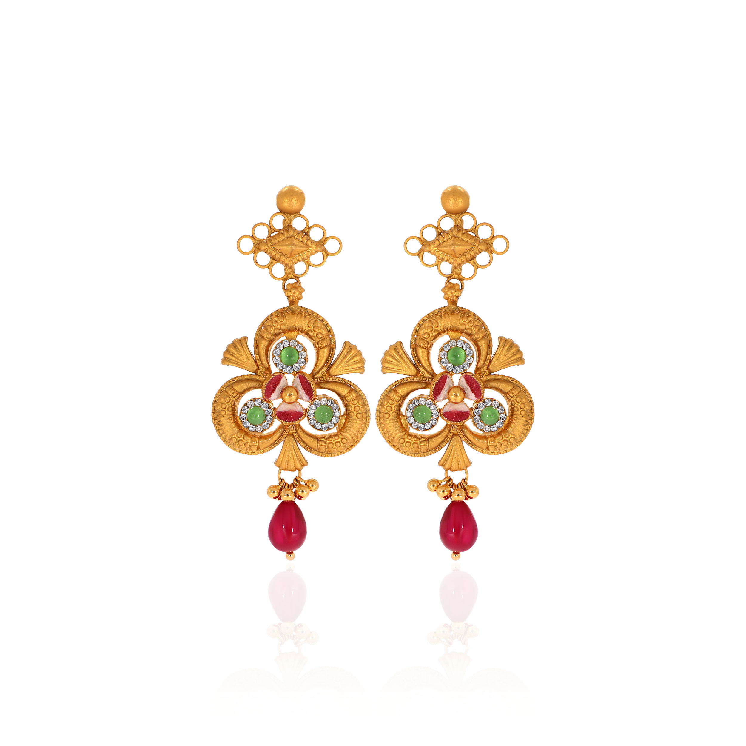 22K Yellow Gold Antique Kundan Drop Earrings-GPGN-D000779685 - Senco Gold and Diamonds