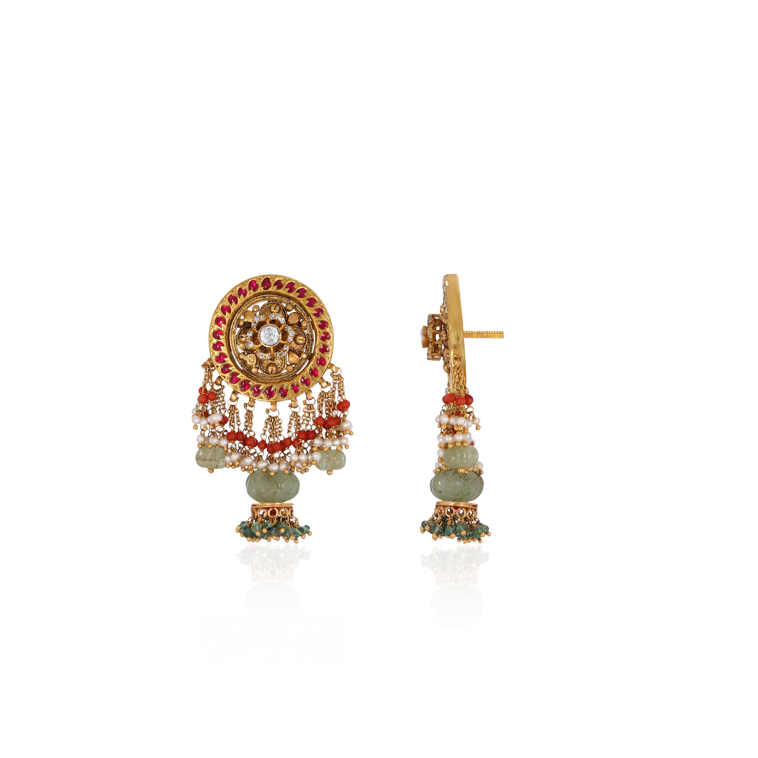 Floral Antique Gold Kundan Earrings - Senco Gold and Diamonds