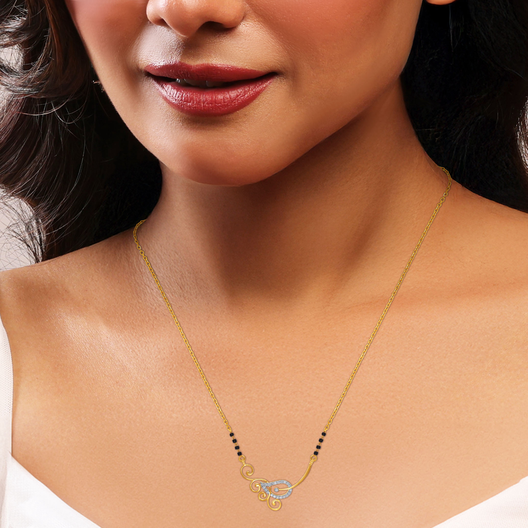 Sparkle Paisley Diamond Mangalsutra - Senco Gold and Diamonds