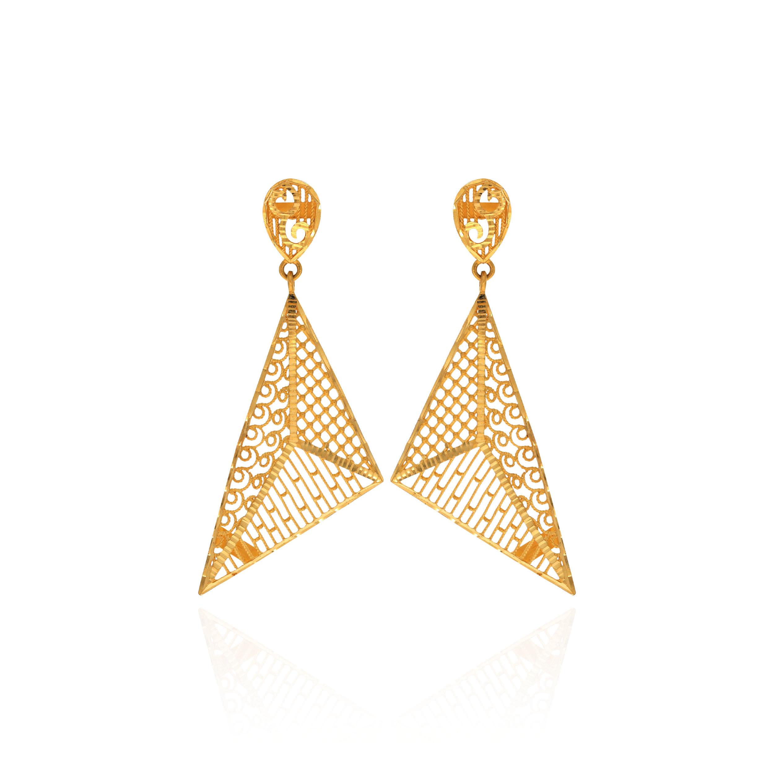 Filigree Triad Gold Drop Earrings - Senco Gold and Diamonds