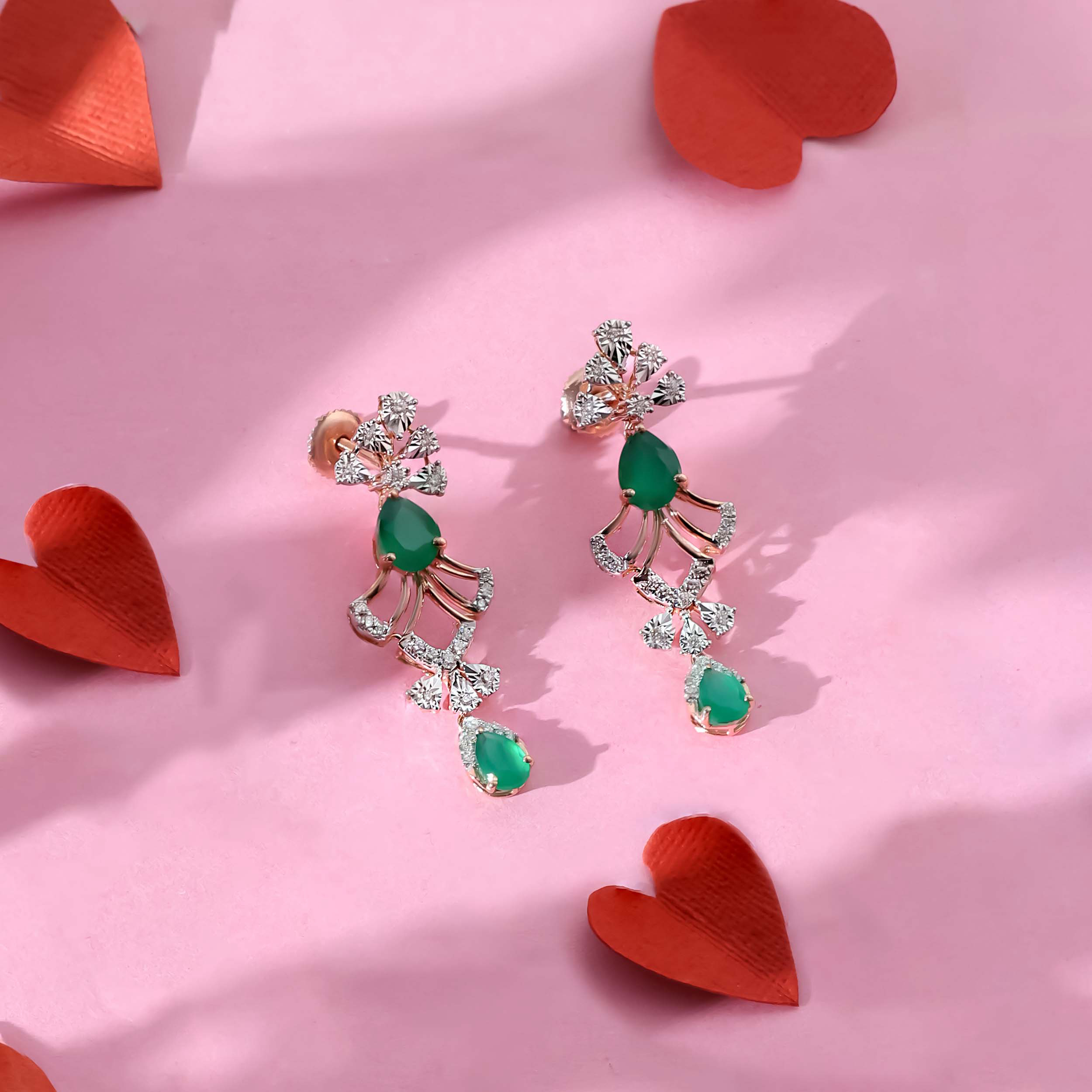 Greenish Sheen Diamond Drop Earrings - Senco Gold and Diamonds