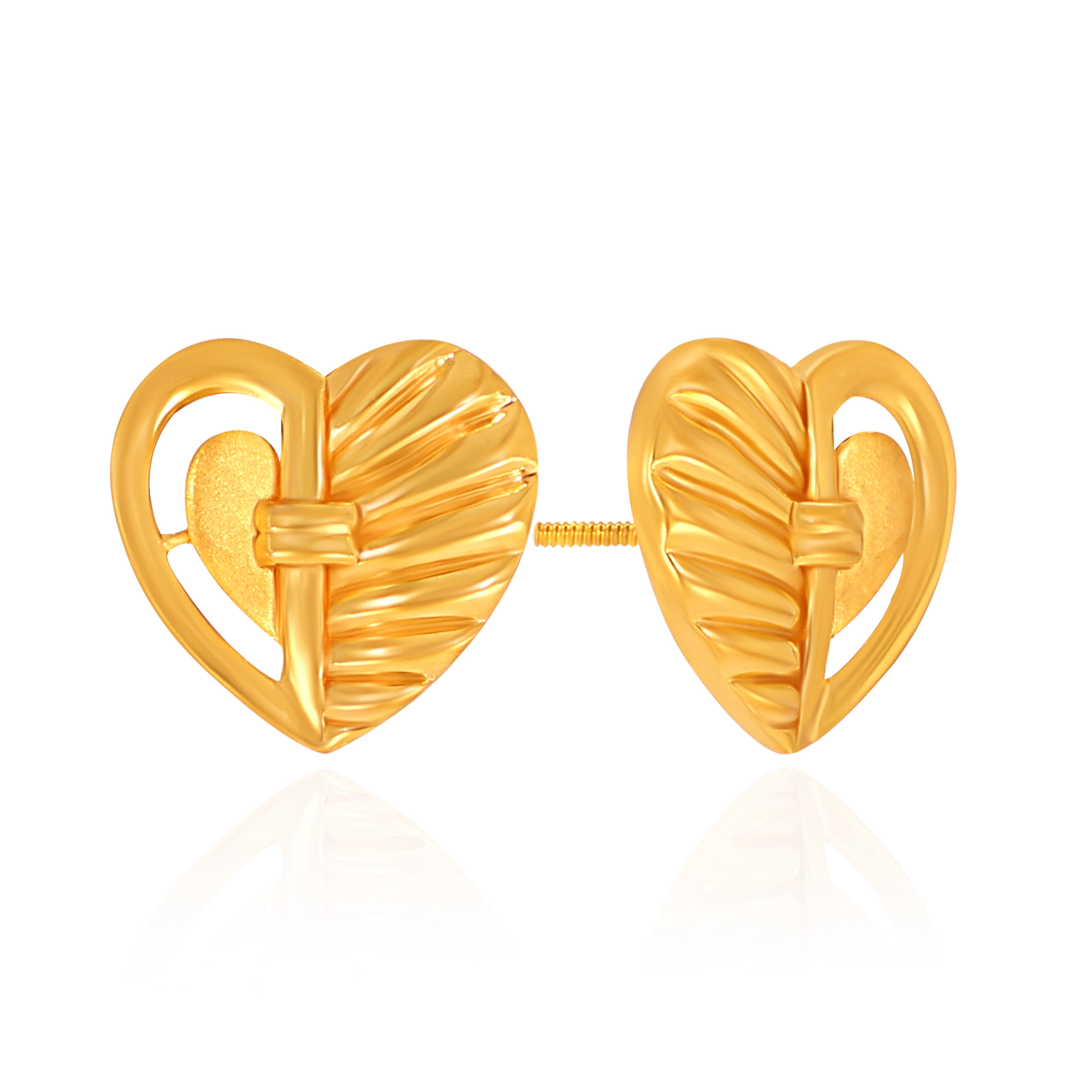 Aria Textured Heart Gold Studs - Senco Gold and Diamonds