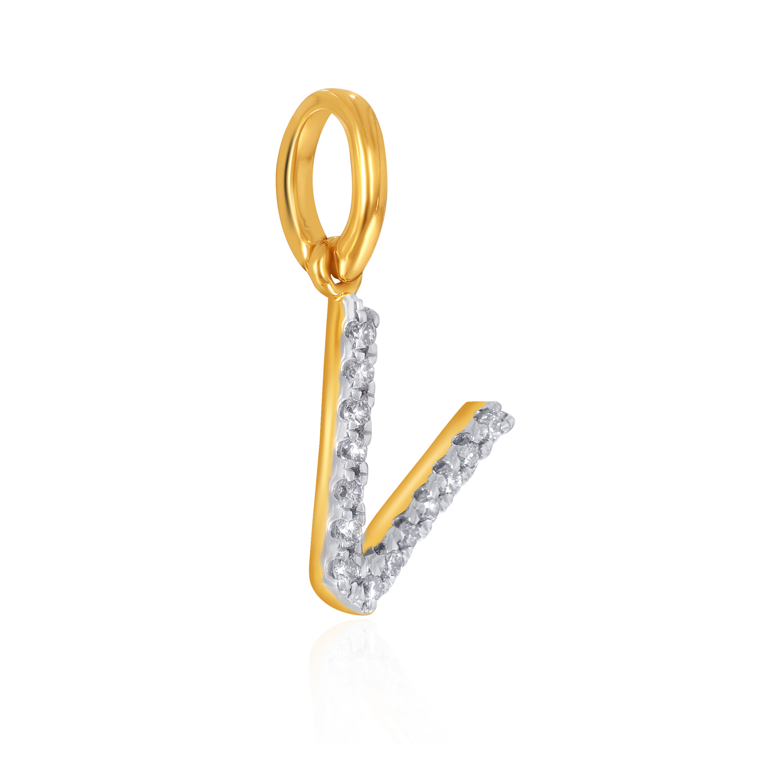 18K Yellow Gold V Alphabet Diamond Pendant-DPN-D000748605 - Senco Gold and Diamonds