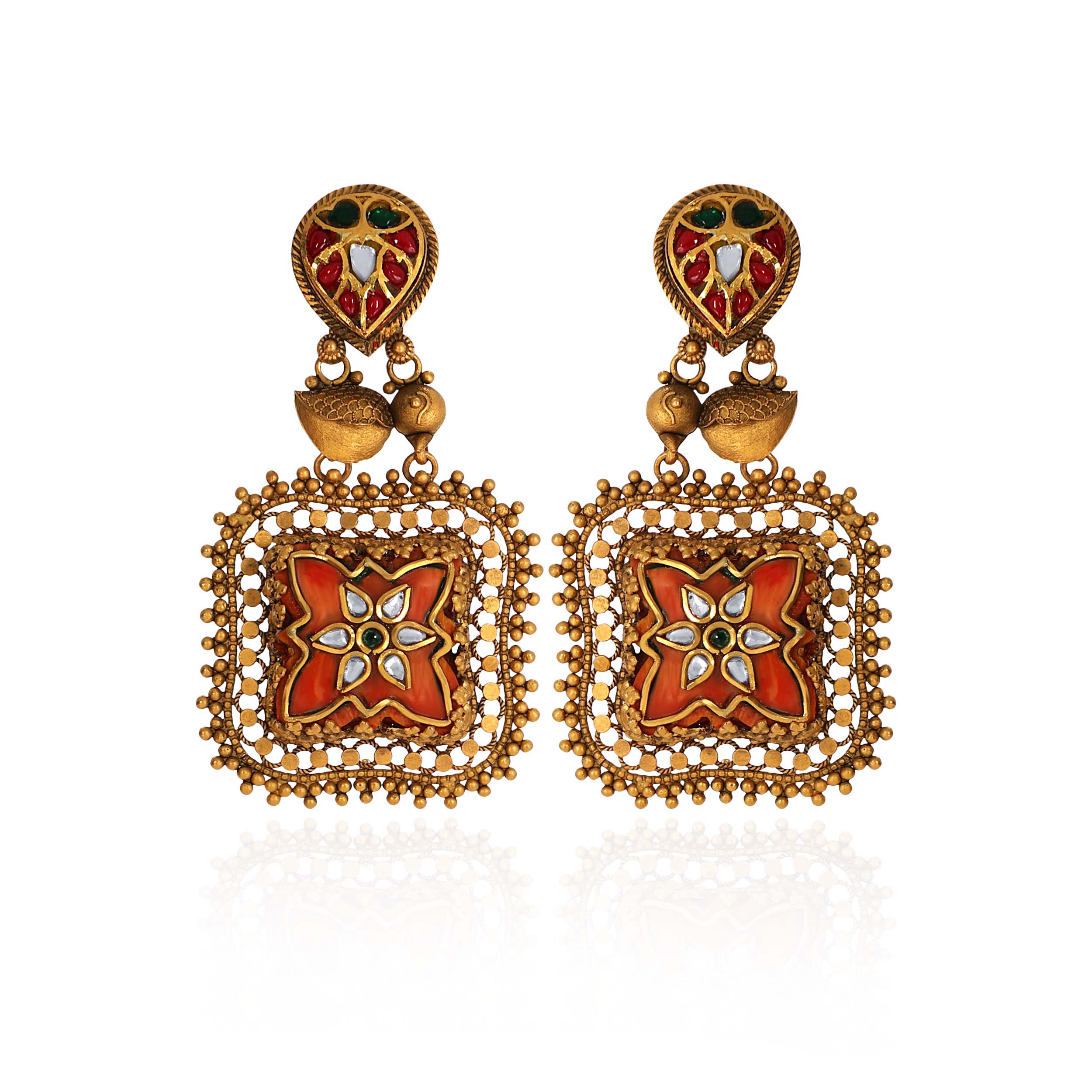 22K Yellow Gold Kundan Drop Earrings-GPGN-D000788467 - Senco Gold and Diamonds