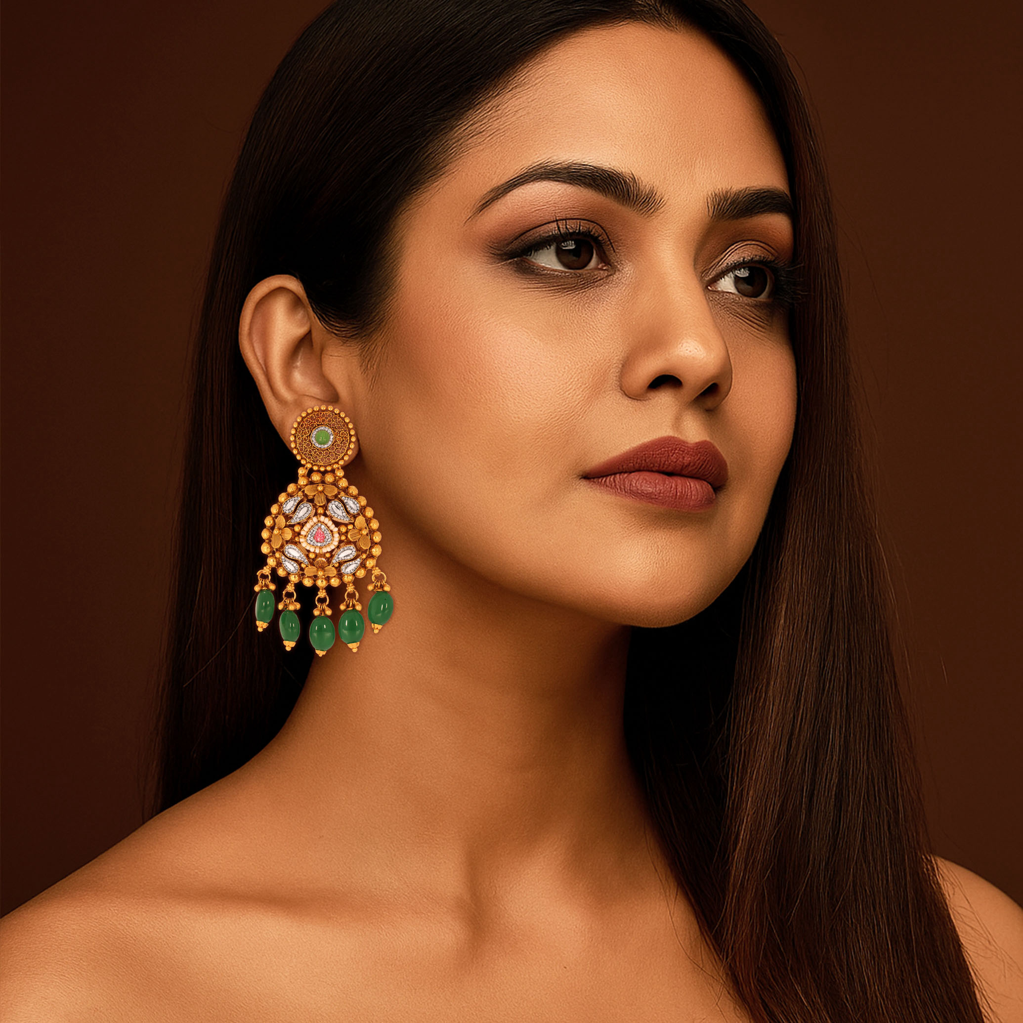 Floral Serenade Kundan Gold Earrings - Senco Gold and Diamonds