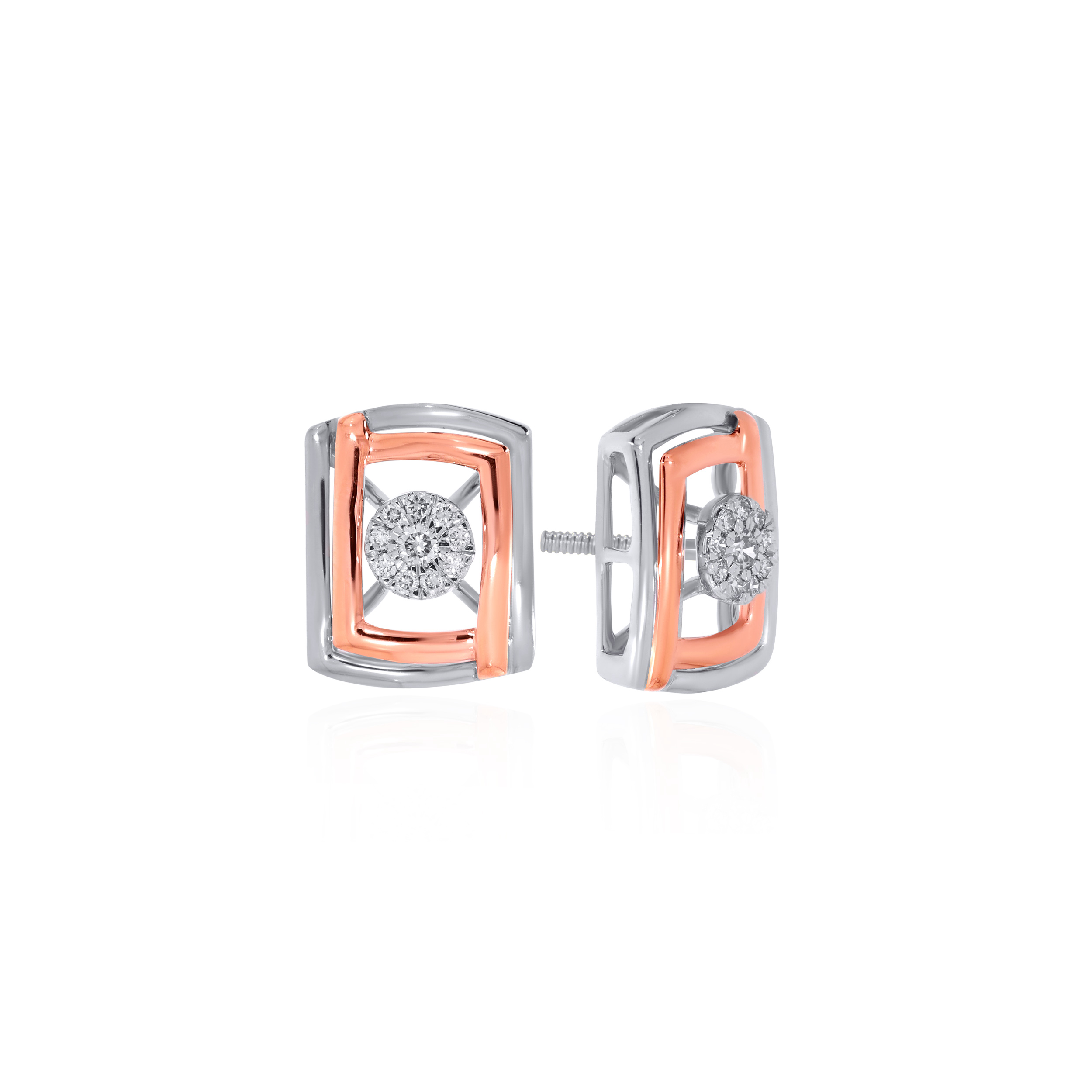Urban Geo Glam Platinum Diamond Studs - Senco Gold and Diamonds