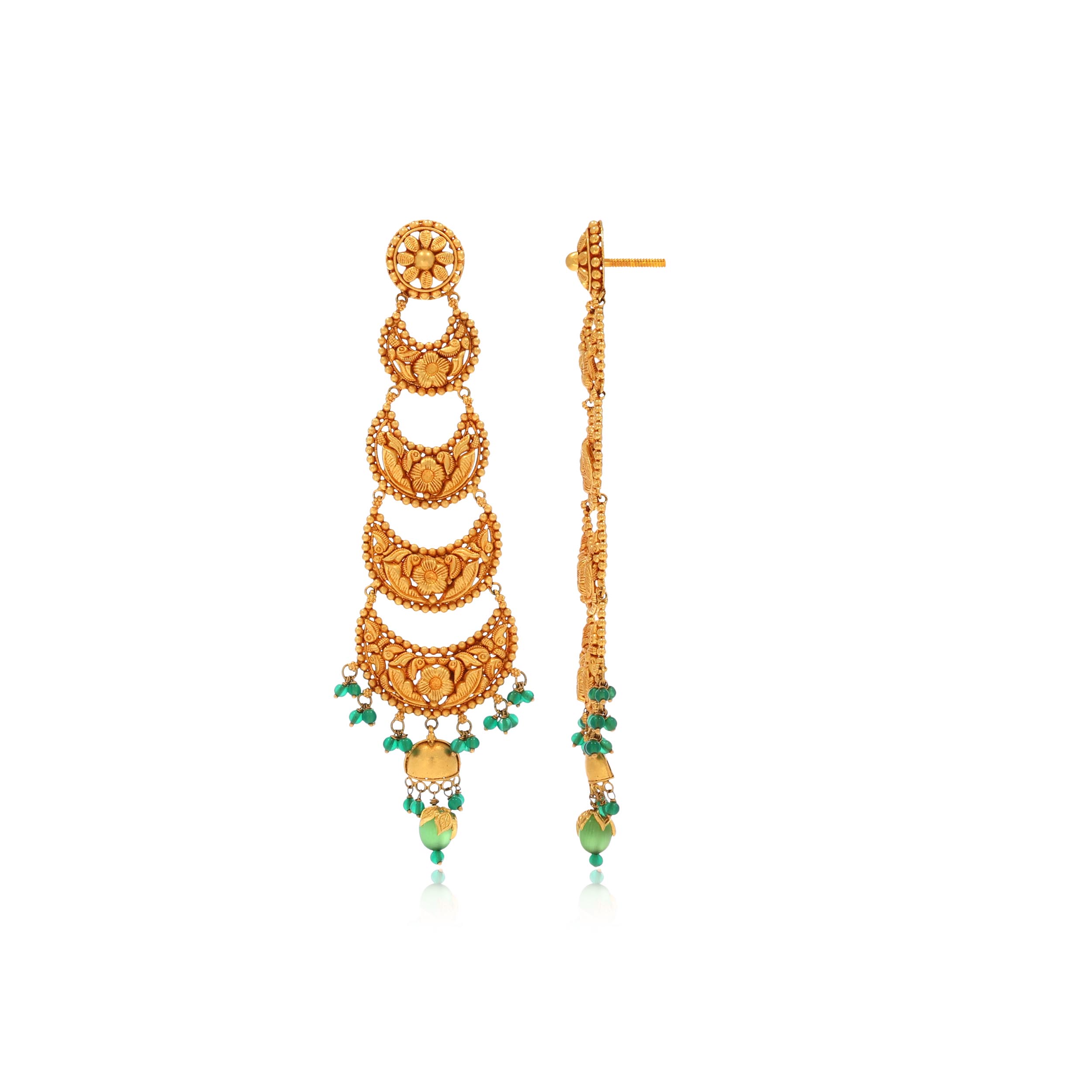 Cascading Bloom Antique Gold Danglers - Senco Gold and Diamonds