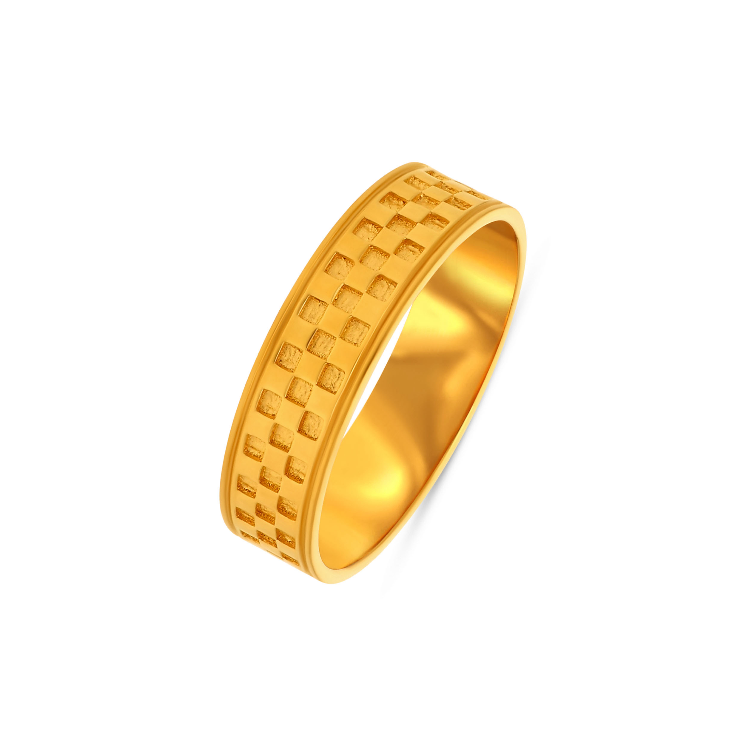 Textured Check Pattern Men's Gold Ring - Senco Gold and Diamonds