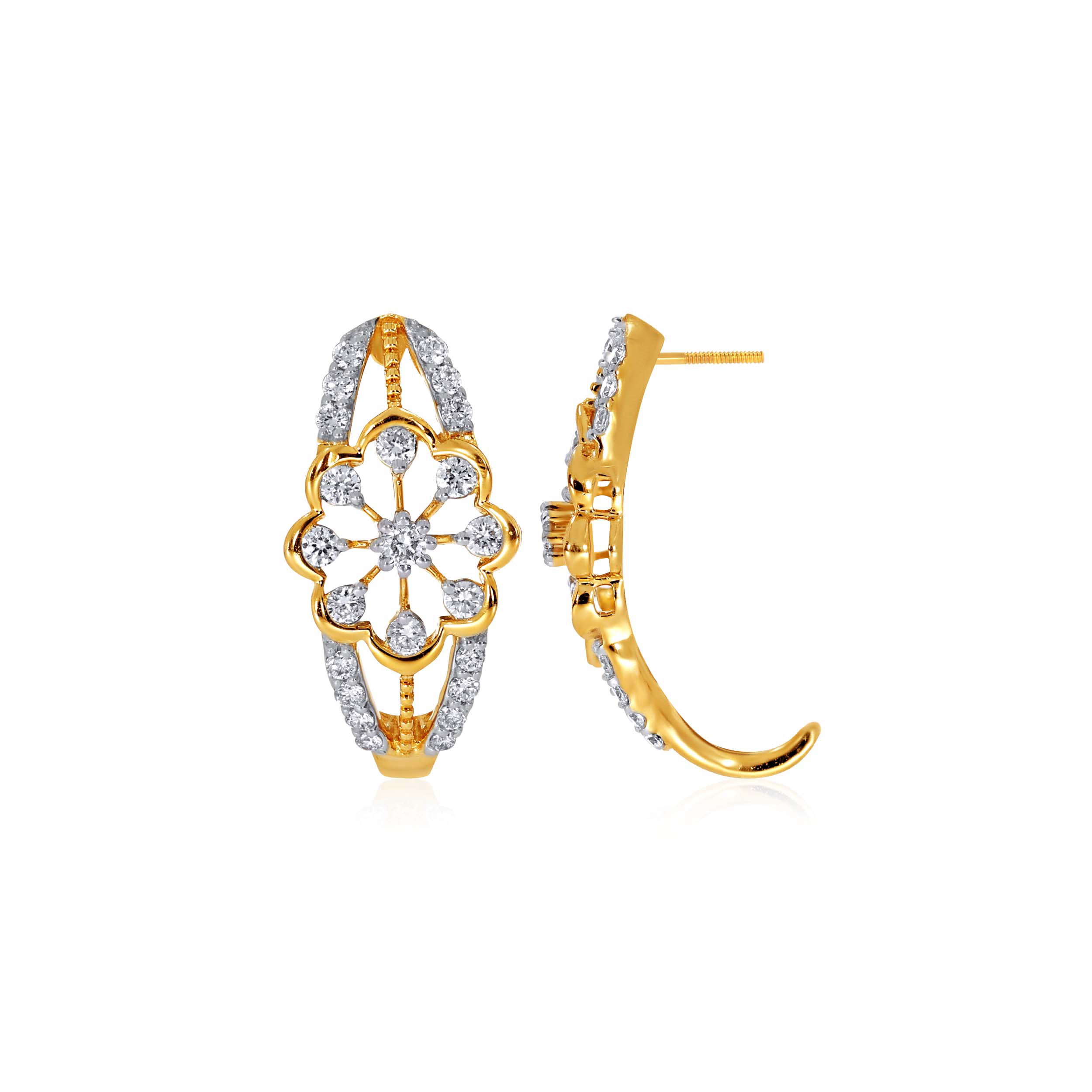 Floral Delight Diamond J Hoop Earrings - Senco Gold and Diamonds