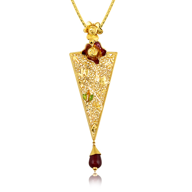 Bloomed Vase Gold Pendant - Senco Gold and Diamonds