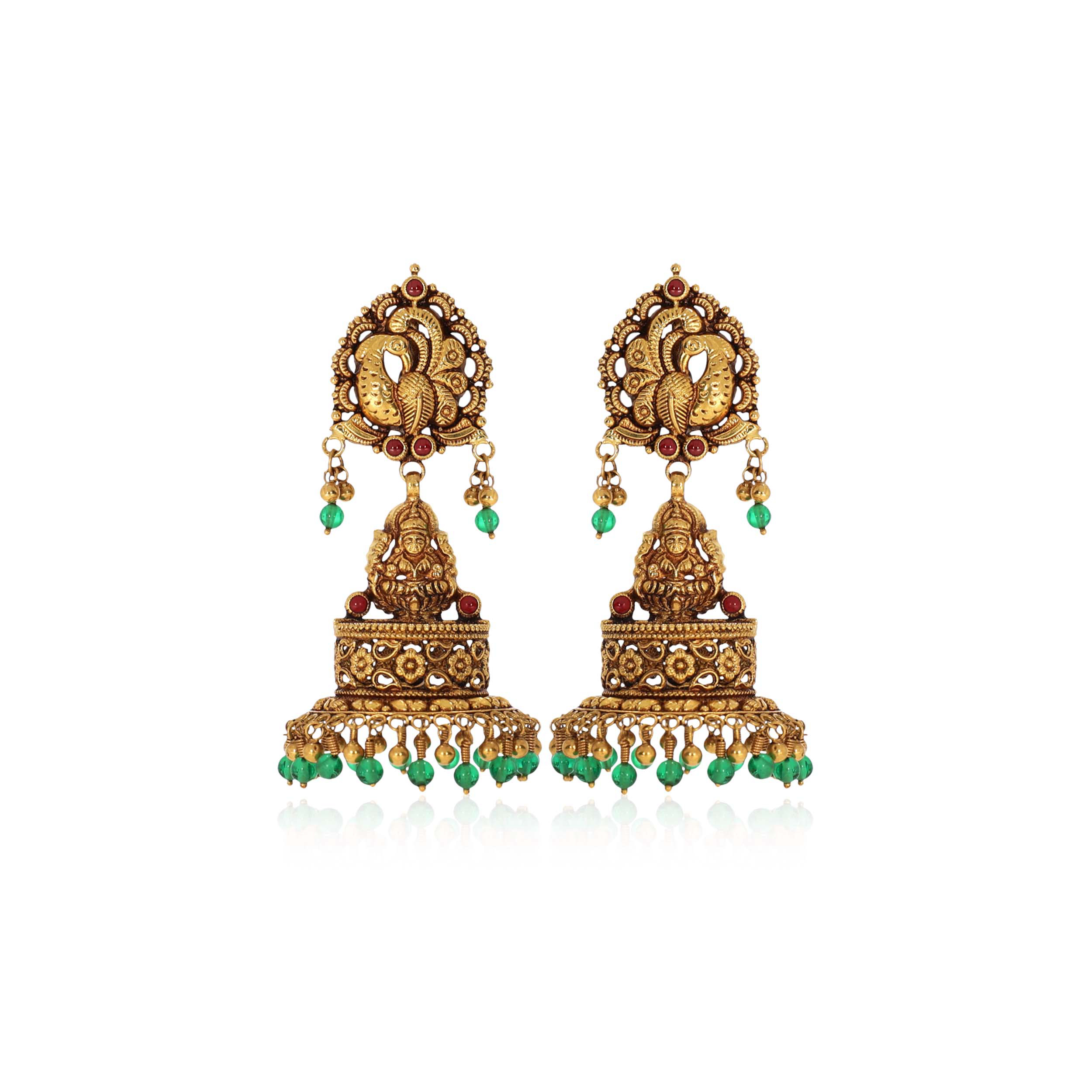 Royal Blessings Antique Gold Jhumka Earrings - Senco Gold and Diamonds