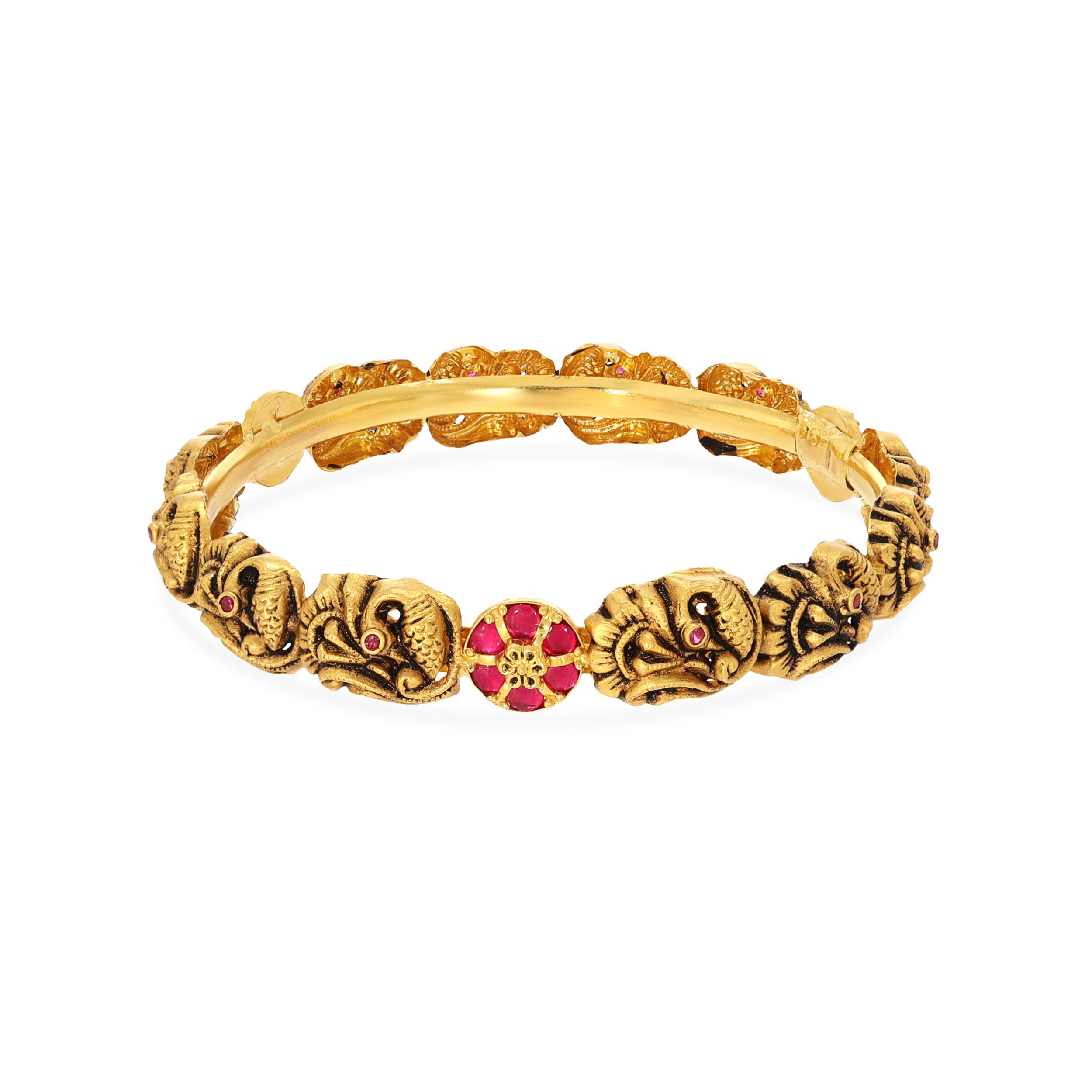 Peacock Glam Antique Gold Bangle - Senco Gold and Diamonds