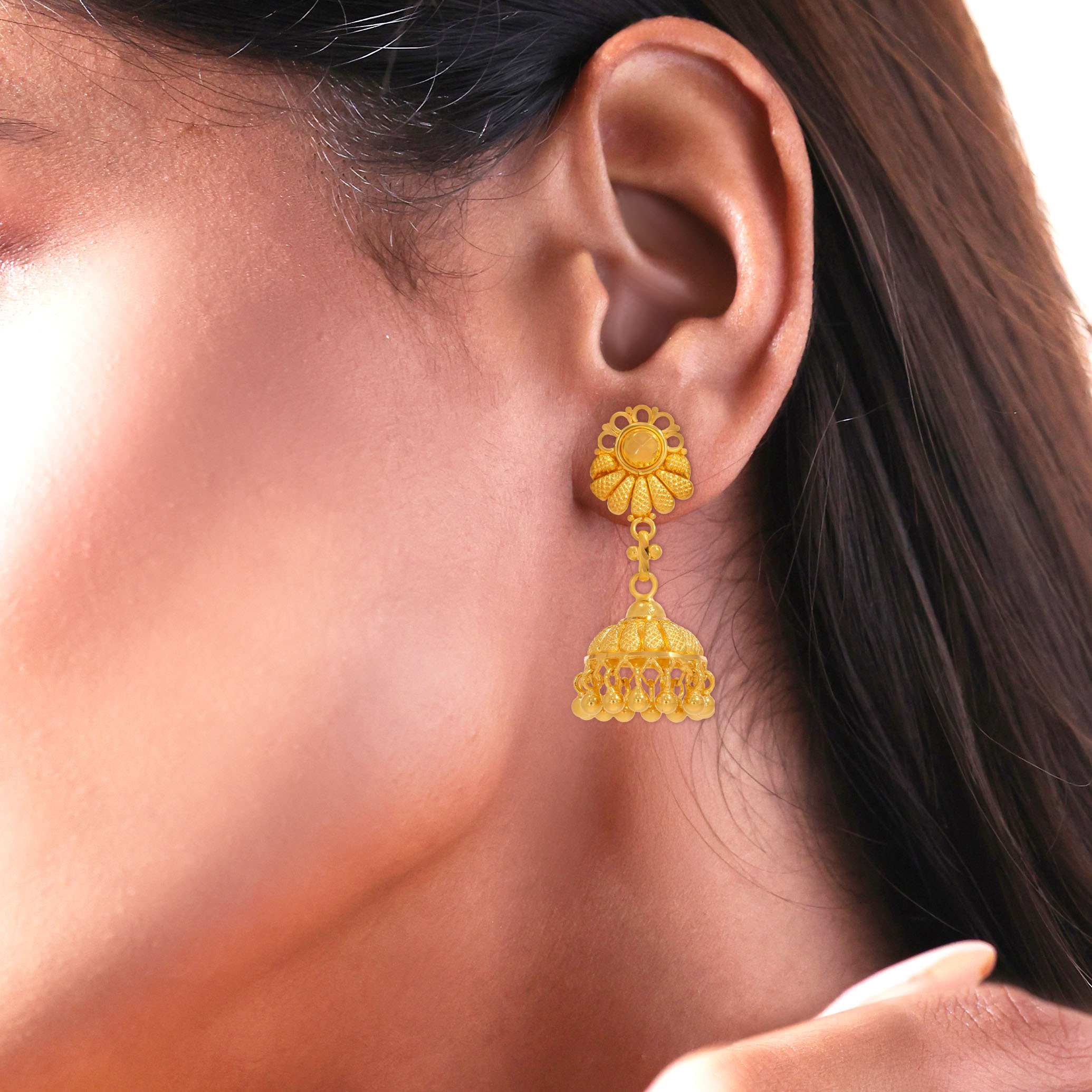 Graceful Intricate Gold Jhumka Earrings - Senco Gold and Diamonds