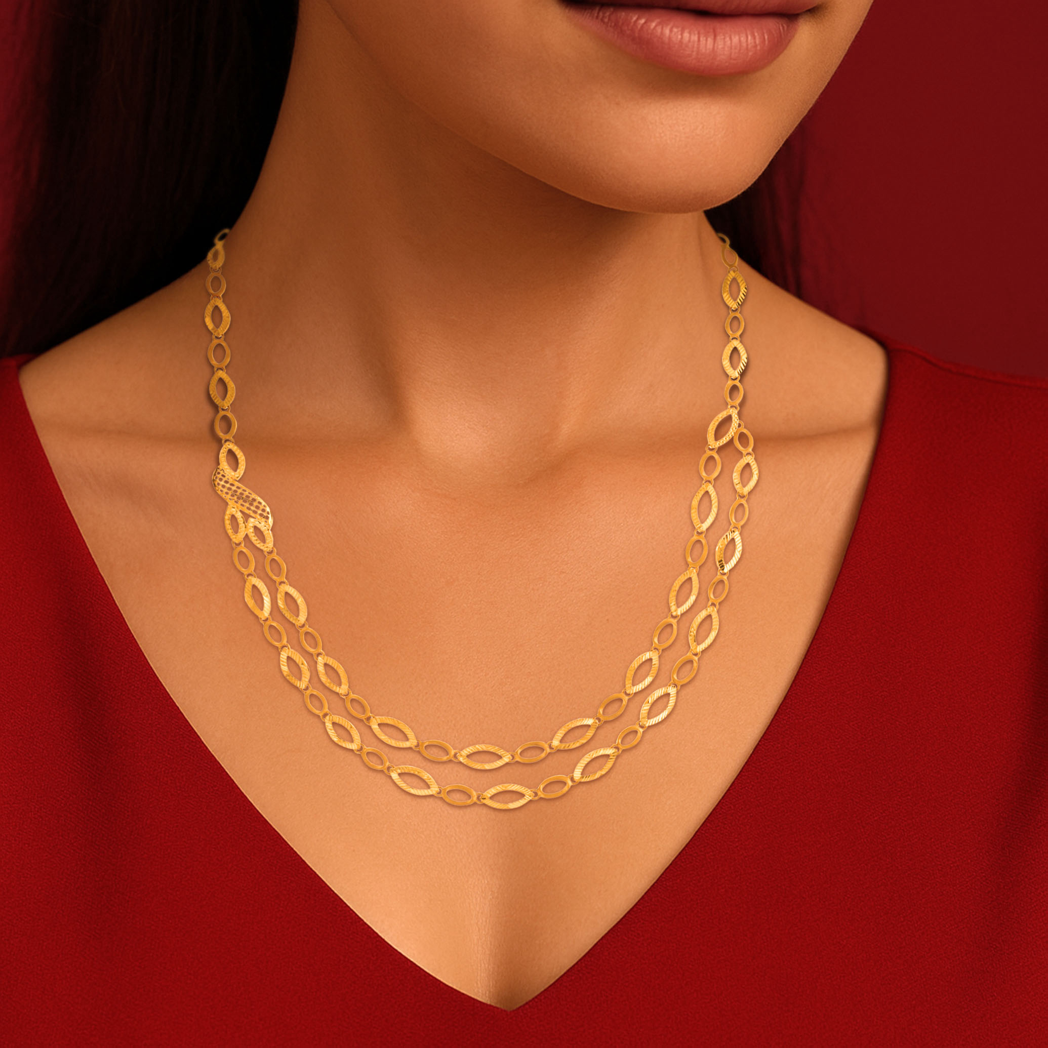 Textured Oval-Link Gold Lariat Necklace - Senco Gold and Diamonds