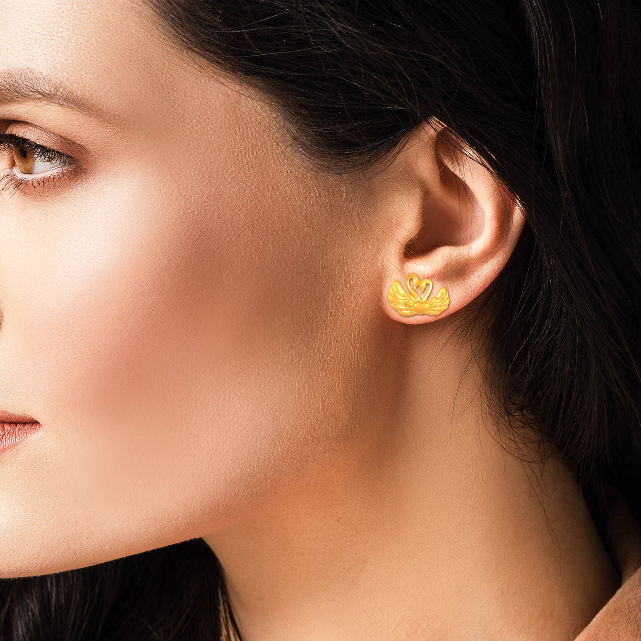 Swan Embrace Gold Studs - Senco Gold and Diamonds