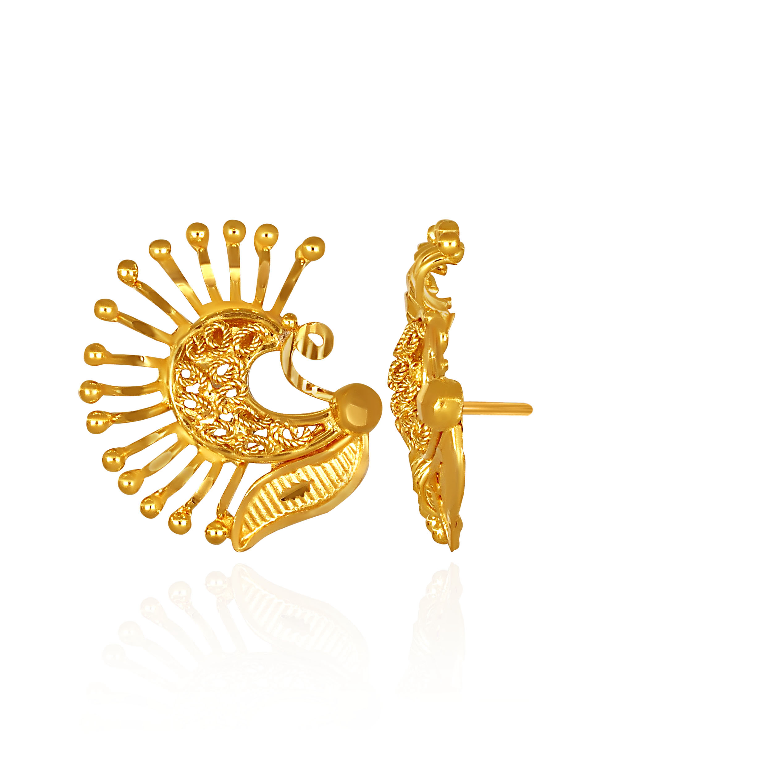 Radiant Peacock Motif Gold Studs - Senco Gold and Diamonds