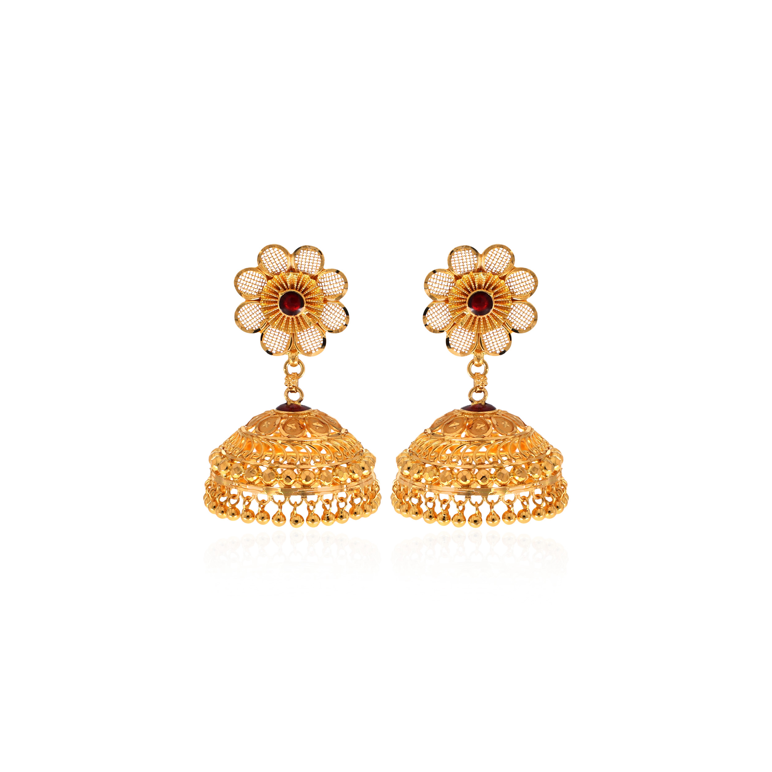 Breezy Bloom Gold Jhumka Earrings - Senco Gold and Diamonds