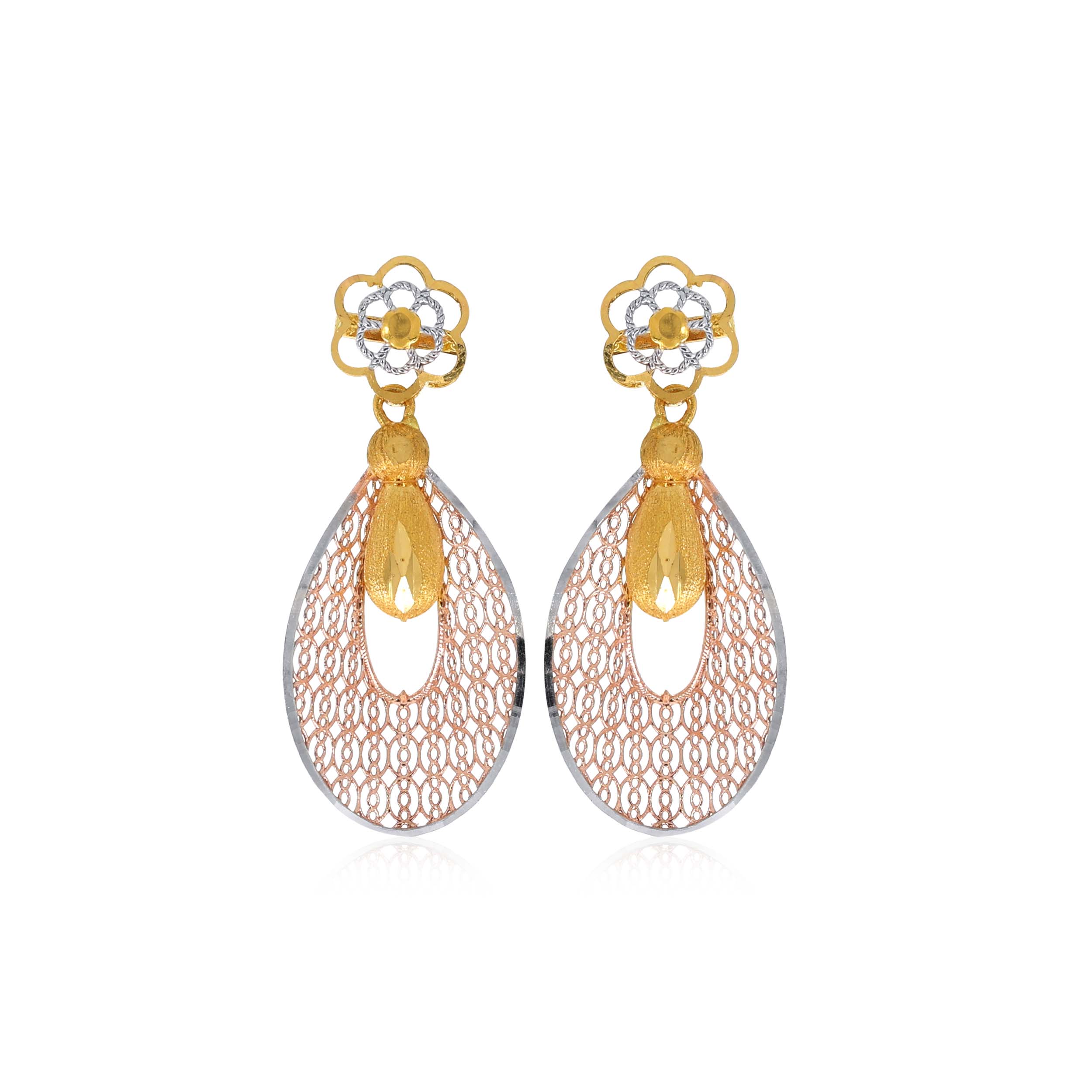 Geometric Gleam Three-Tone Gold Drop Earrings - Senco Gold and Diamonds