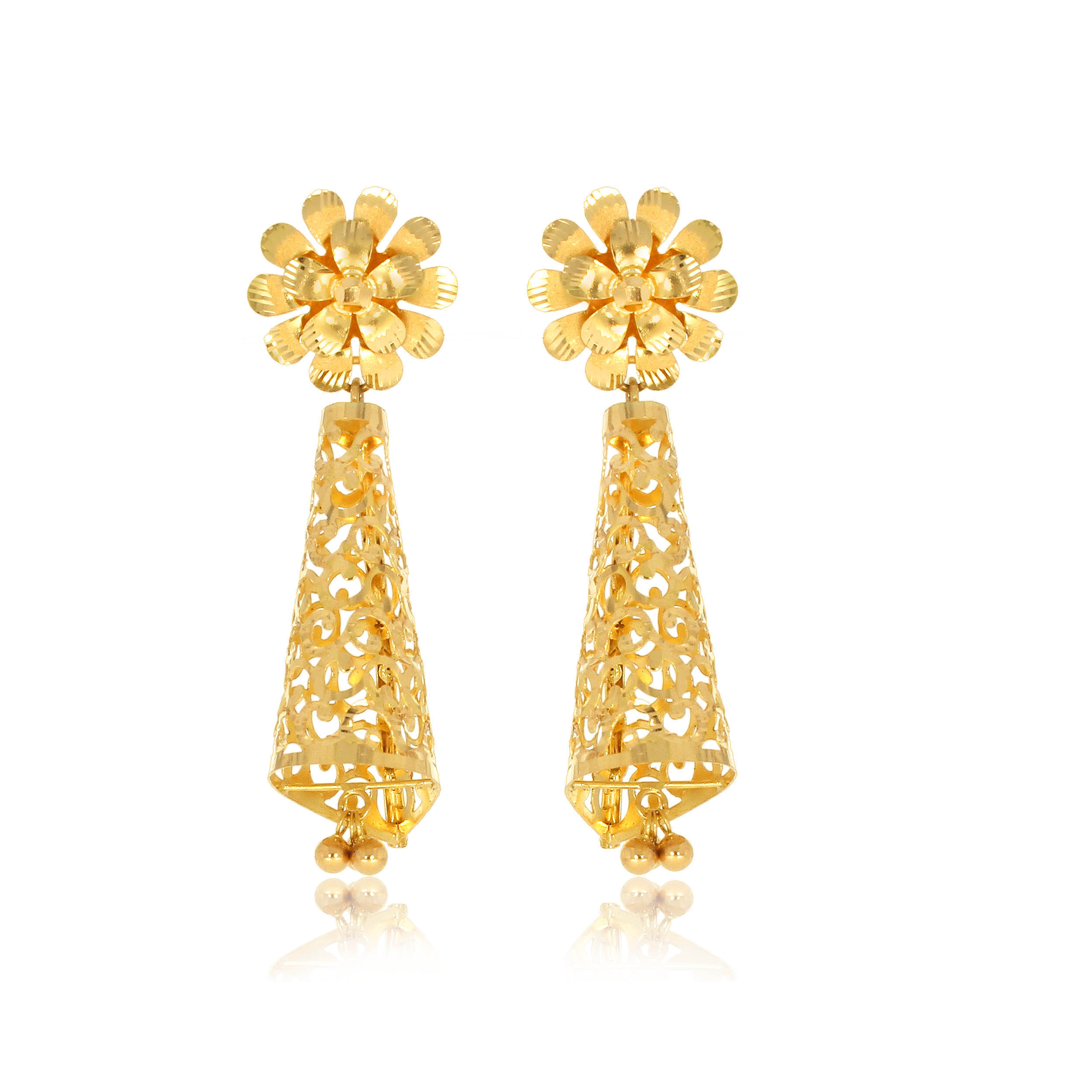 Floral Cone Gold Earrings - Senco Gold and Diamonds