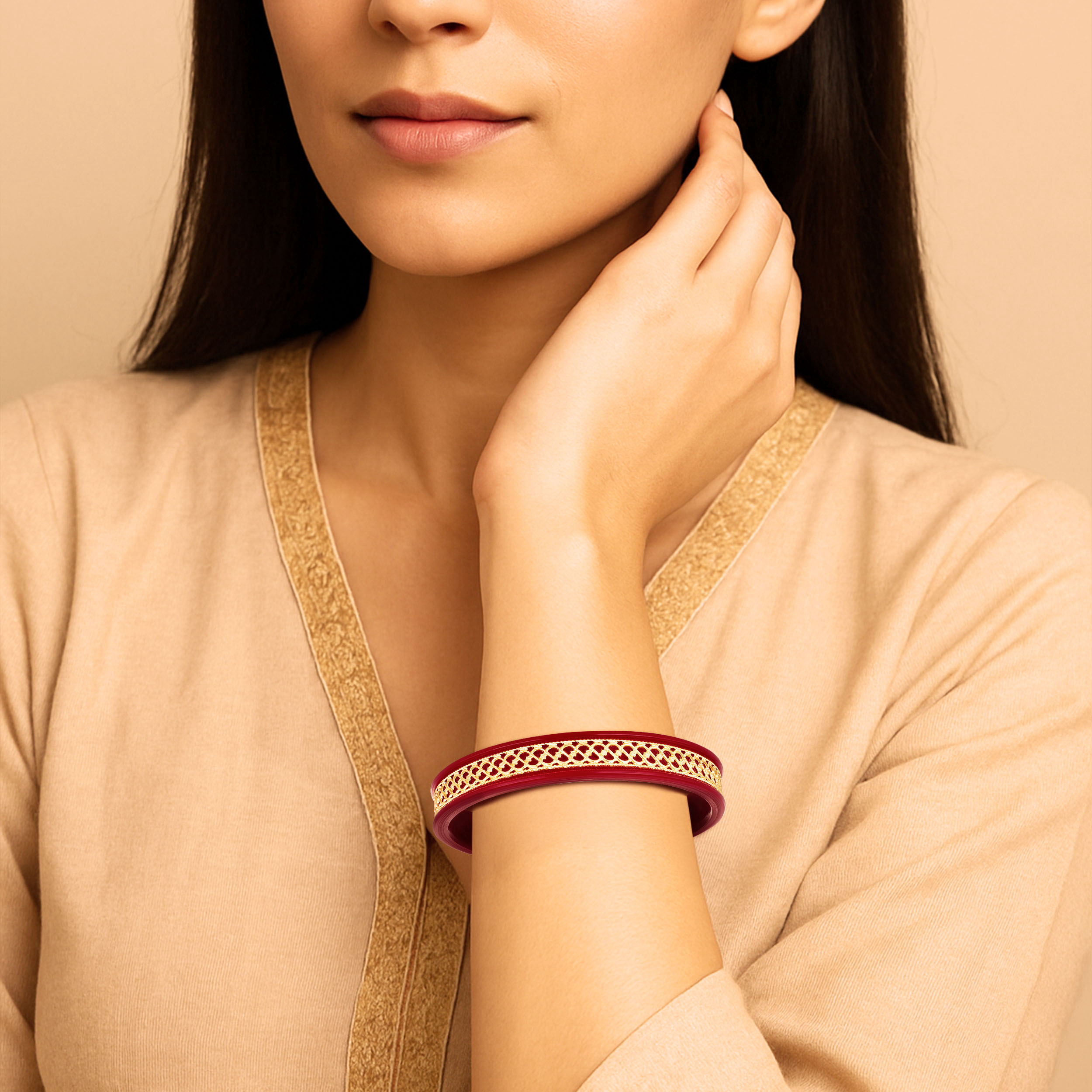 Carmine Bloom Gold Pola Bangle - Senco Gold and Diamonds