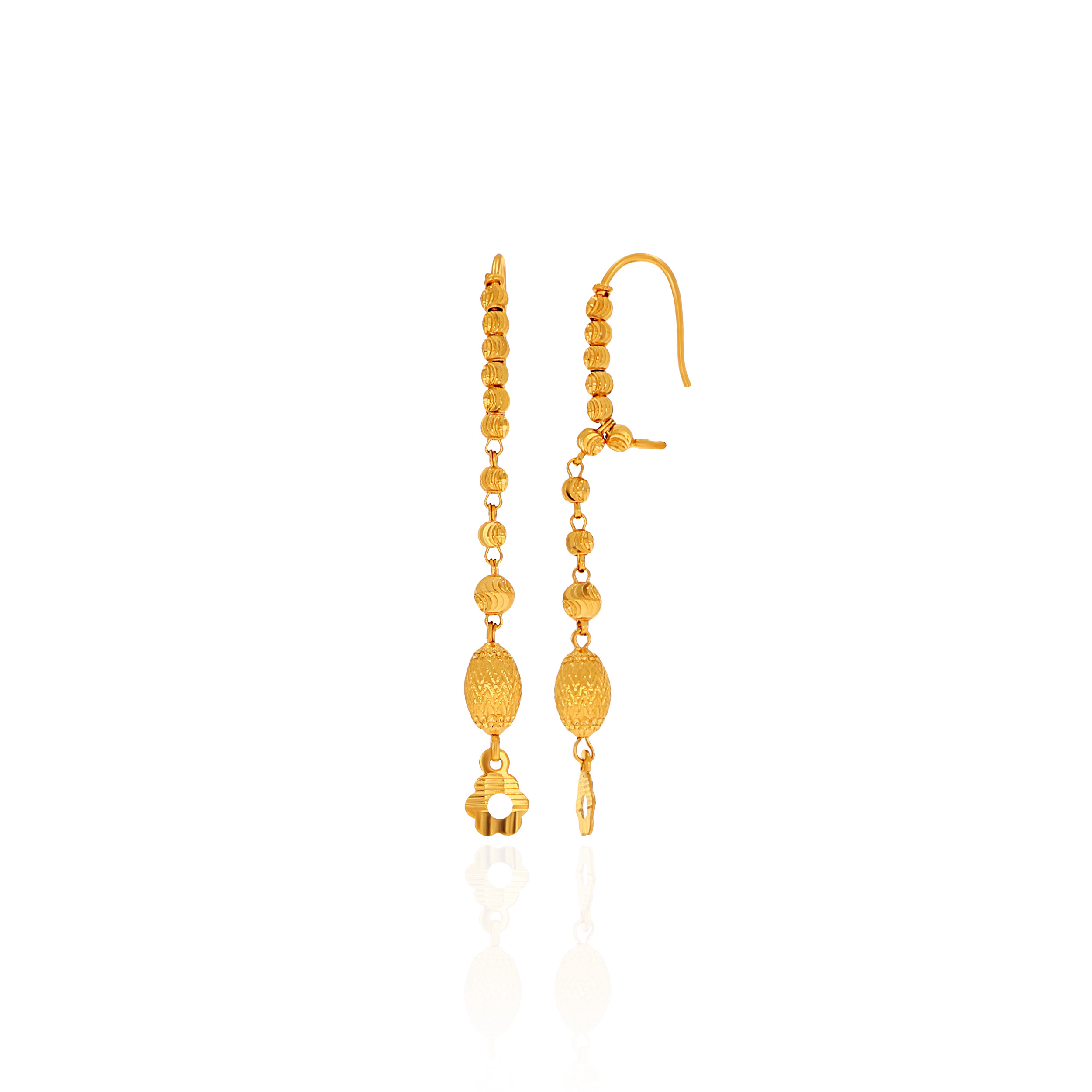 Classic Textured Bead Gold Dangler Earrings - Senco Gold and Diamonds