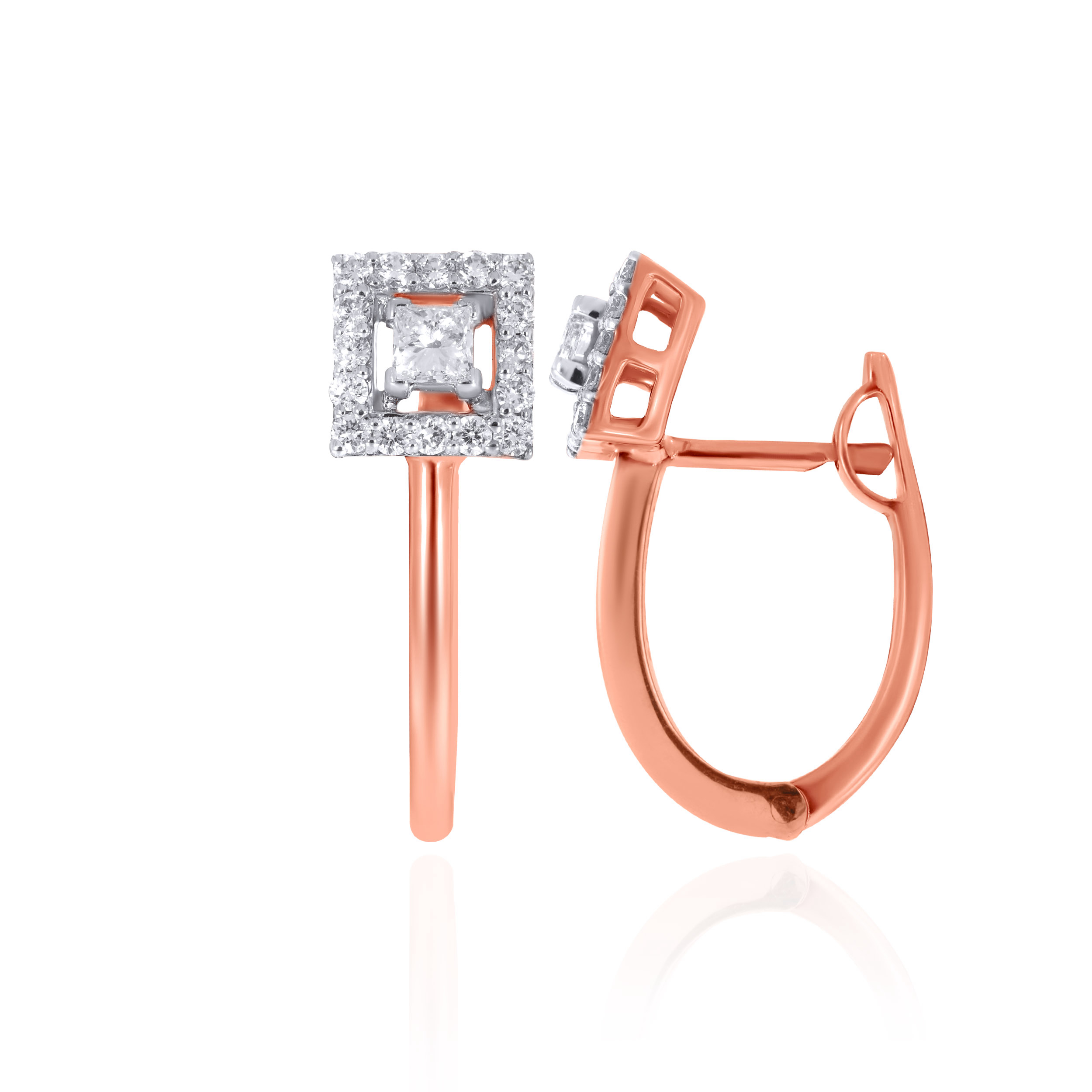 Elara Square-Halo Diamond Hoop Earrings - Senco Gold and Diamonds