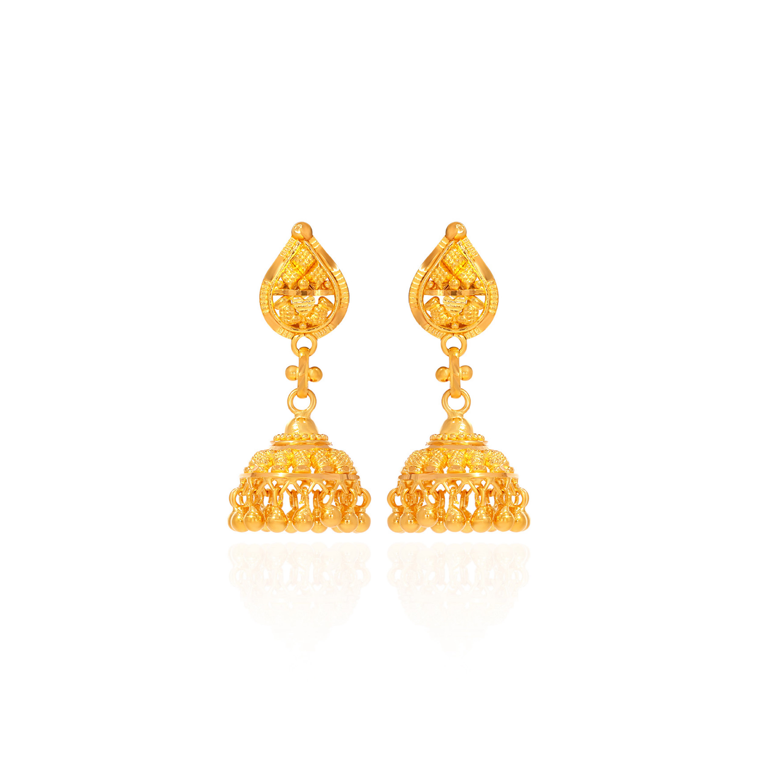 Radiant Teardrop Gold Jhumka Earrings - Senco Gold and Diamonds