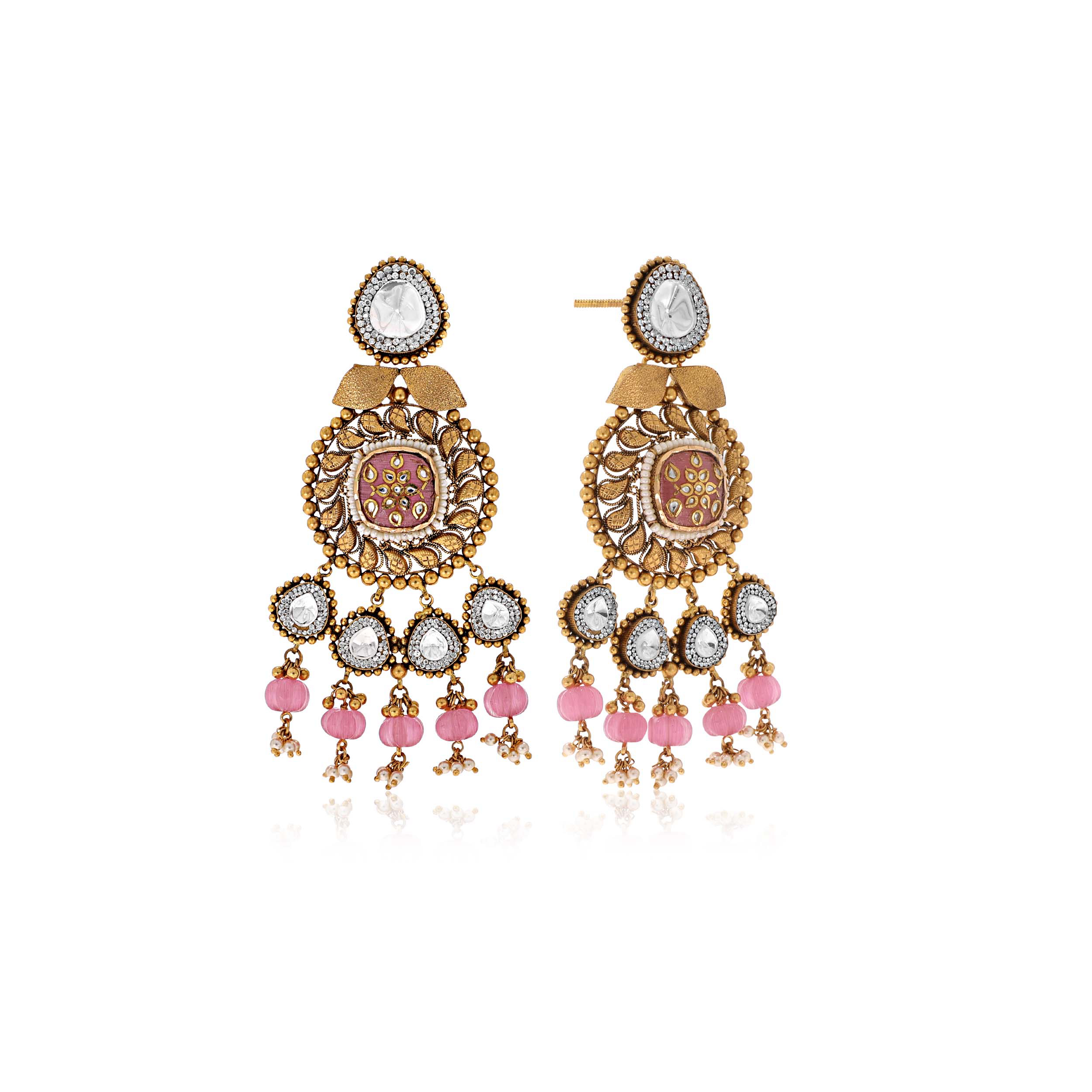 Blossoming Antique Gold Kundan Danglers - Senco Gold and Diamonds