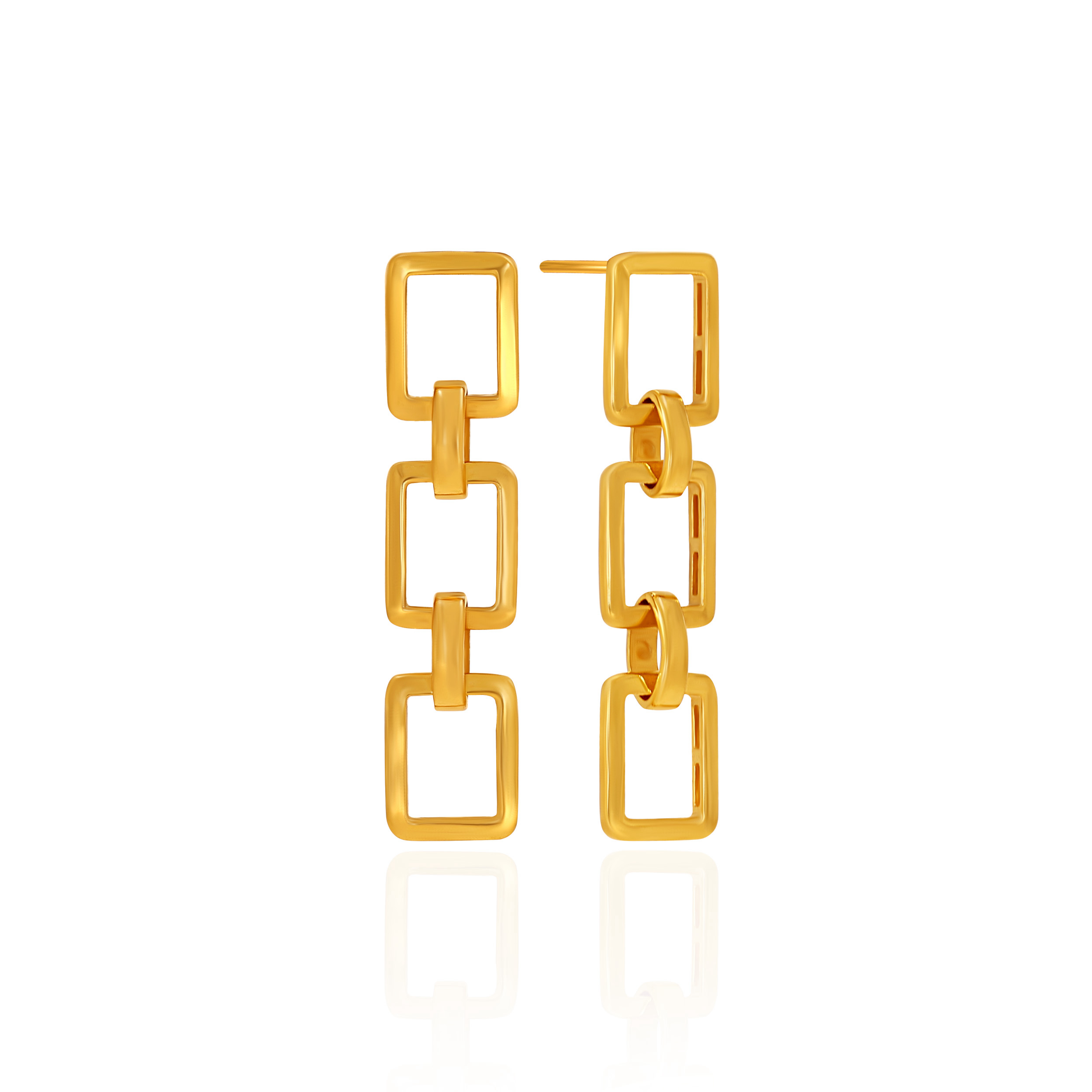 Sculpted Square-Link Long Gold Earrings - Senco Gold and Diamonds