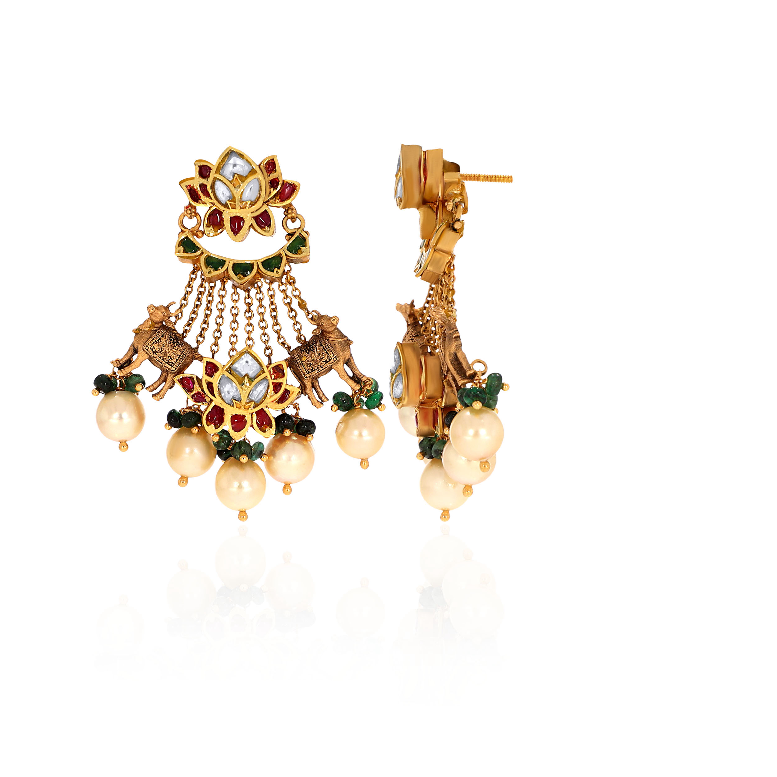 22K Yellow Gold Kundan Drop Earrings-GPGN-D000788475 - Senco Gold and Diamonds