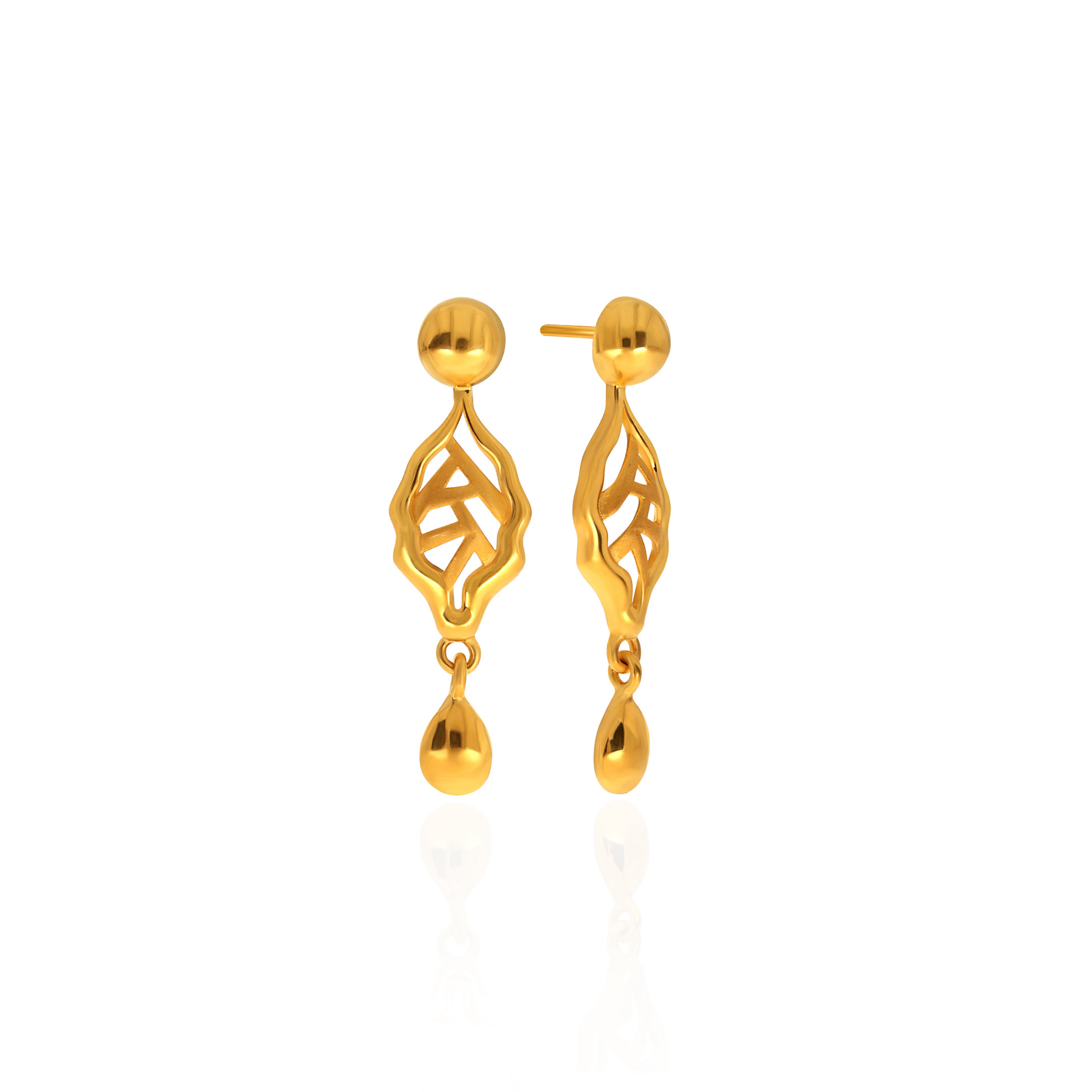 Wavy Leaf Gold Drop Earrings - Senco Gold and Diamonds
