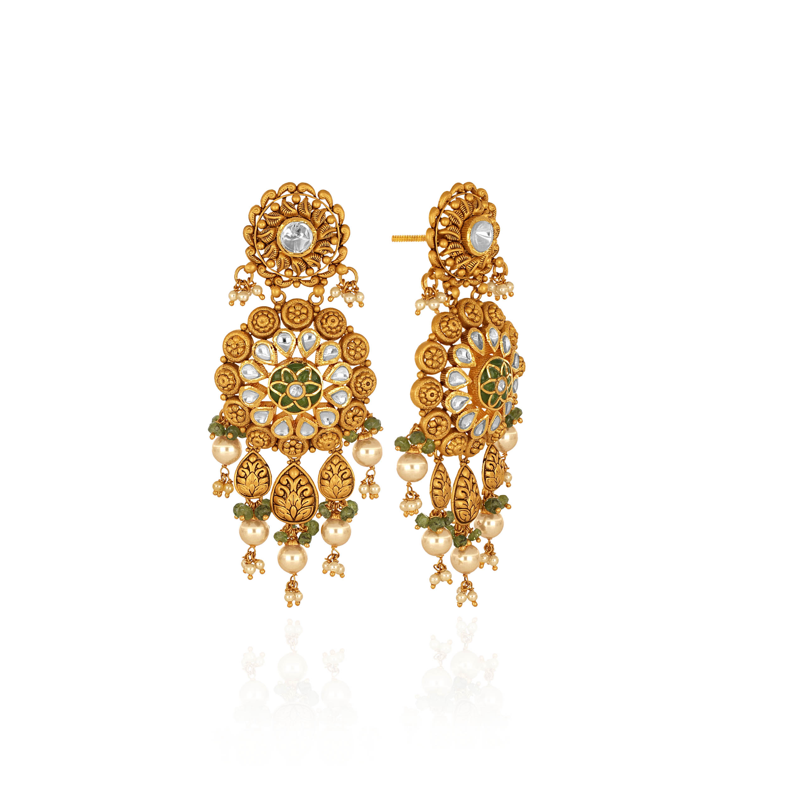 Splendour Aura Kundan Gold Earrings - Senco Gold and Diamonds