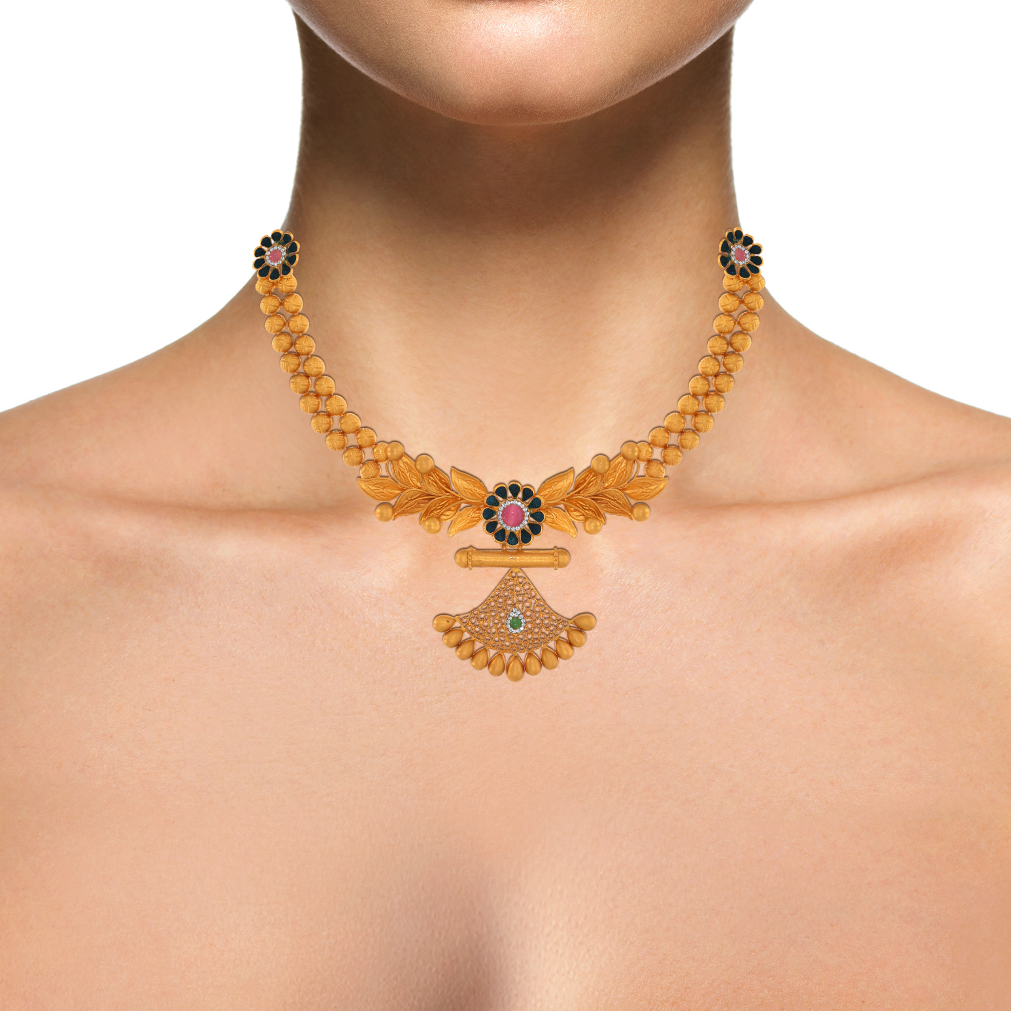 22K Yellow Gold Antique Kundan Necklace-GN-D000779663 - Senco Gold and Diamonds